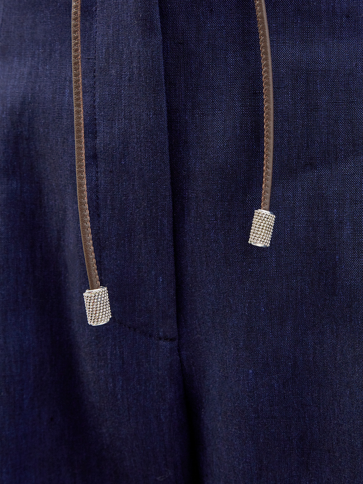 Высокие брюки из льна с тонким кожаным поясом PESERICO, цвет синий, размер 44;46;48;50;42 - фото 3