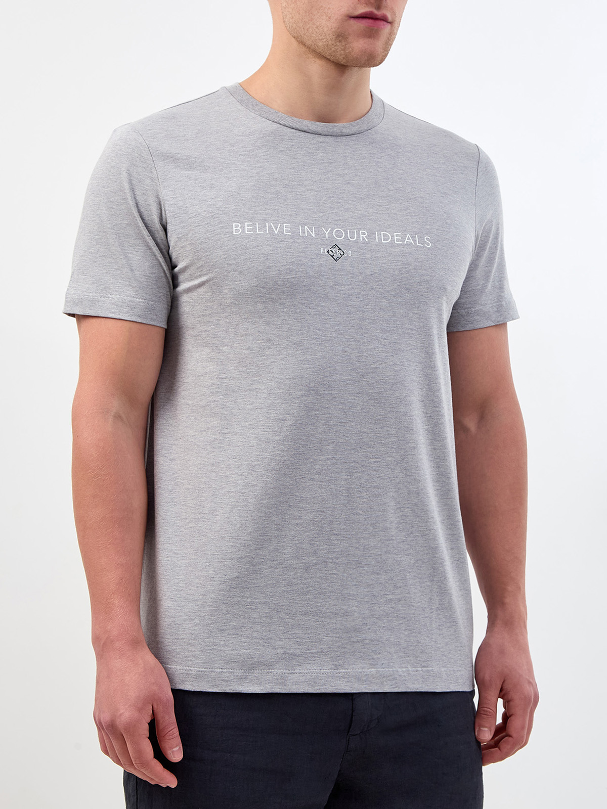 Хлопковая футболка из меланжевого джерси с принтом PESERICO, цвет серый, размер 48;50;52;54;56;58;60 - фото 3