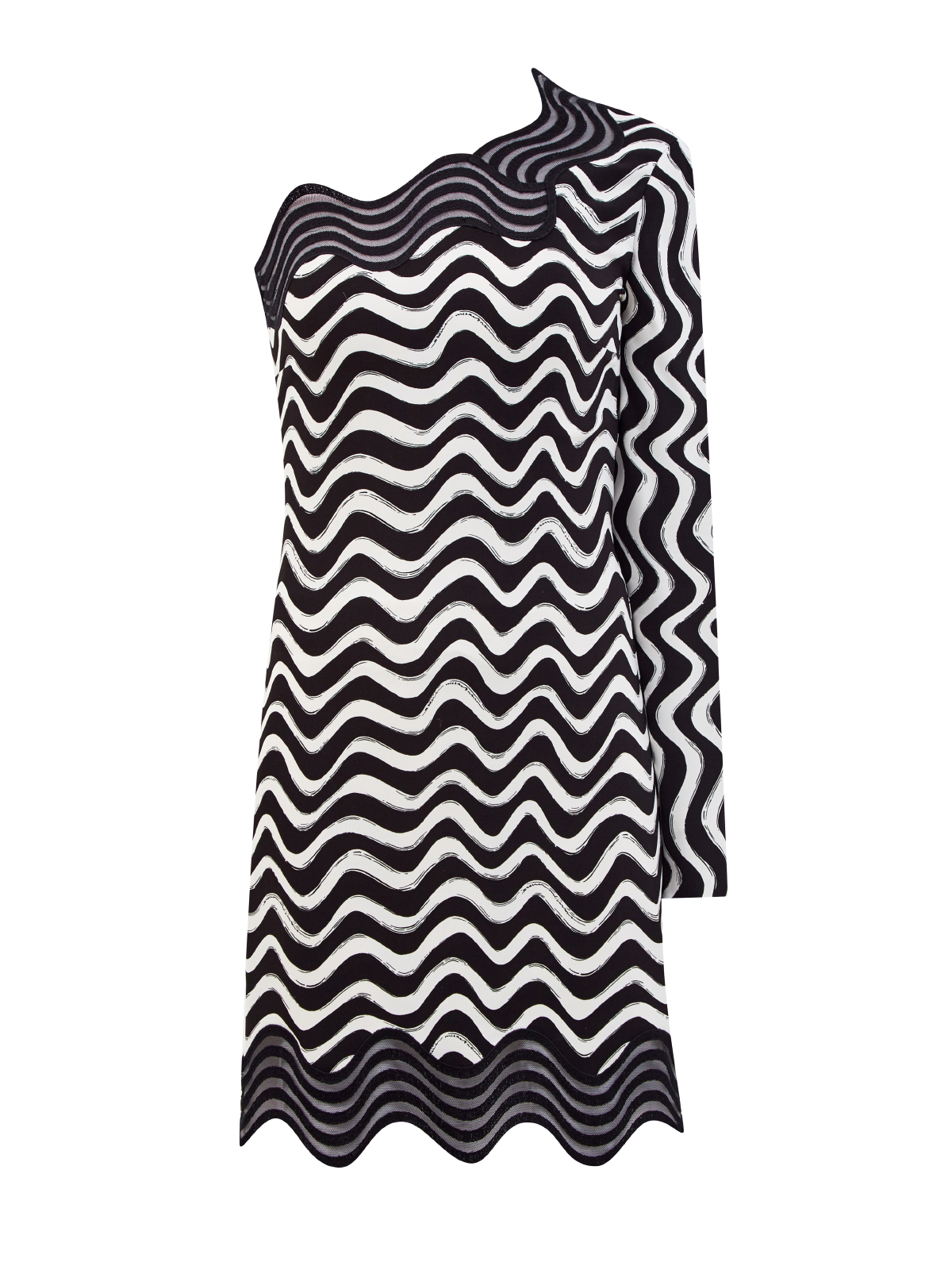 Платье-мини на одно плечо с вуалевой отделкой STELLA McCARTNEY, цвет черно-белый, размер XS;S - фото 1
