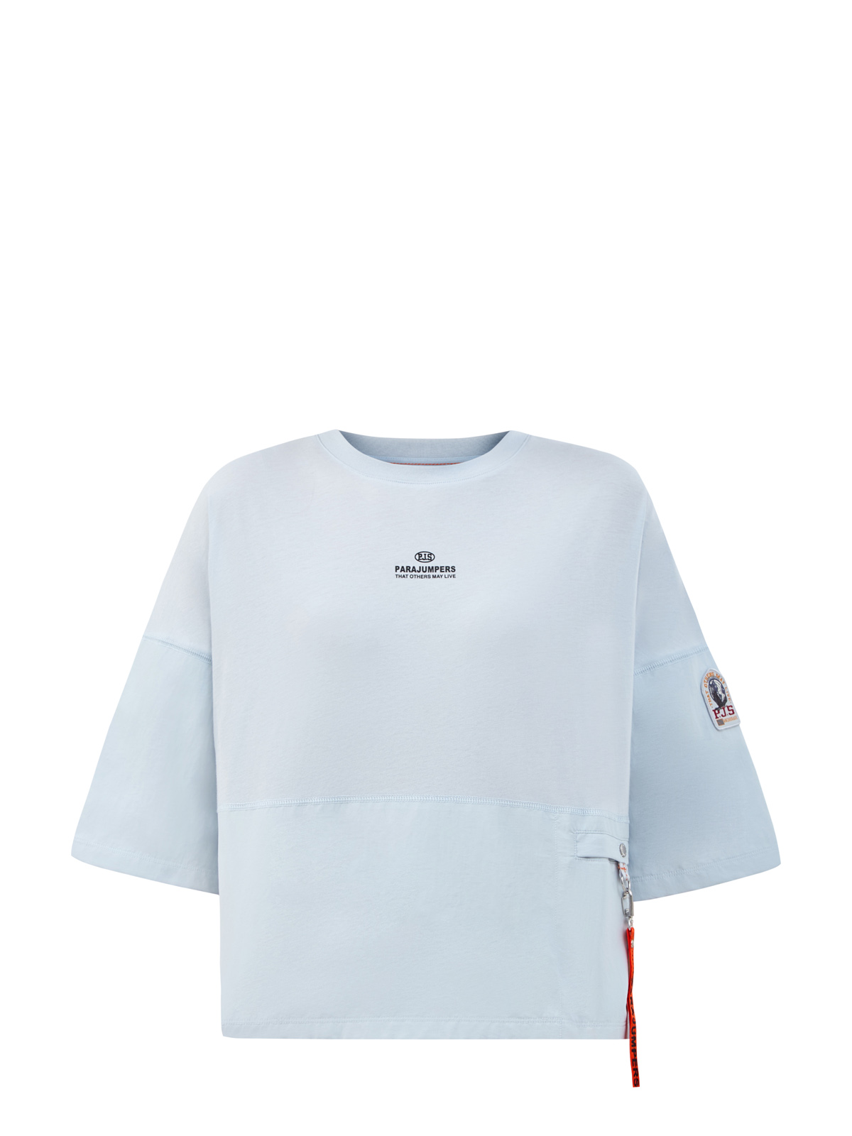 Свободная футболка из хлопка джерси и матового нейлона с брелоком PARAJUMPERS, цвет голубой, размер XS;S;M