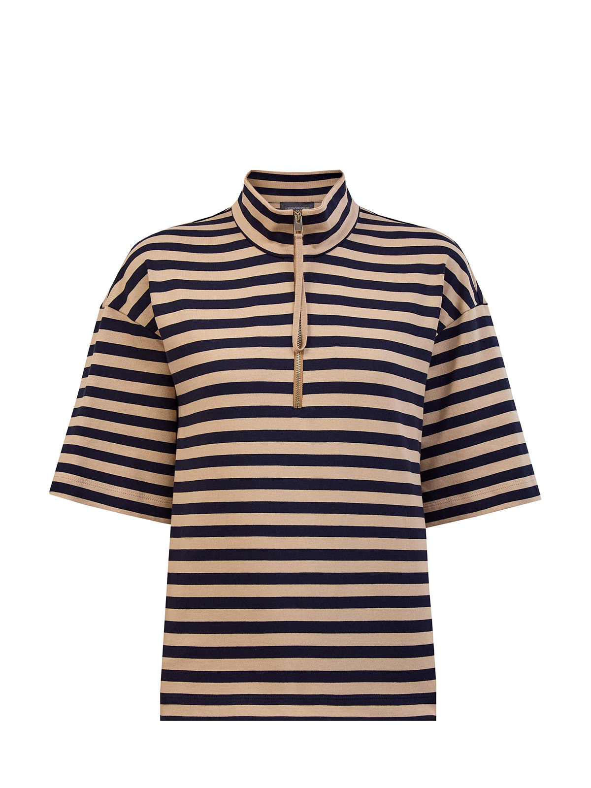 

Футболка-свитшот из хлопка в полоску с застежкой half zip, Мульти, Футболка-свитшот из хлопка в полоску с застежкой half zip