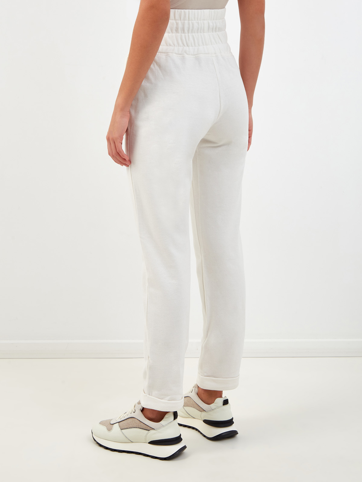Высокие брюки из мягкого хлопка с широким эластичным поясом ELEVENTY, цвет белый, размер 40;42;44;46 - фото 4