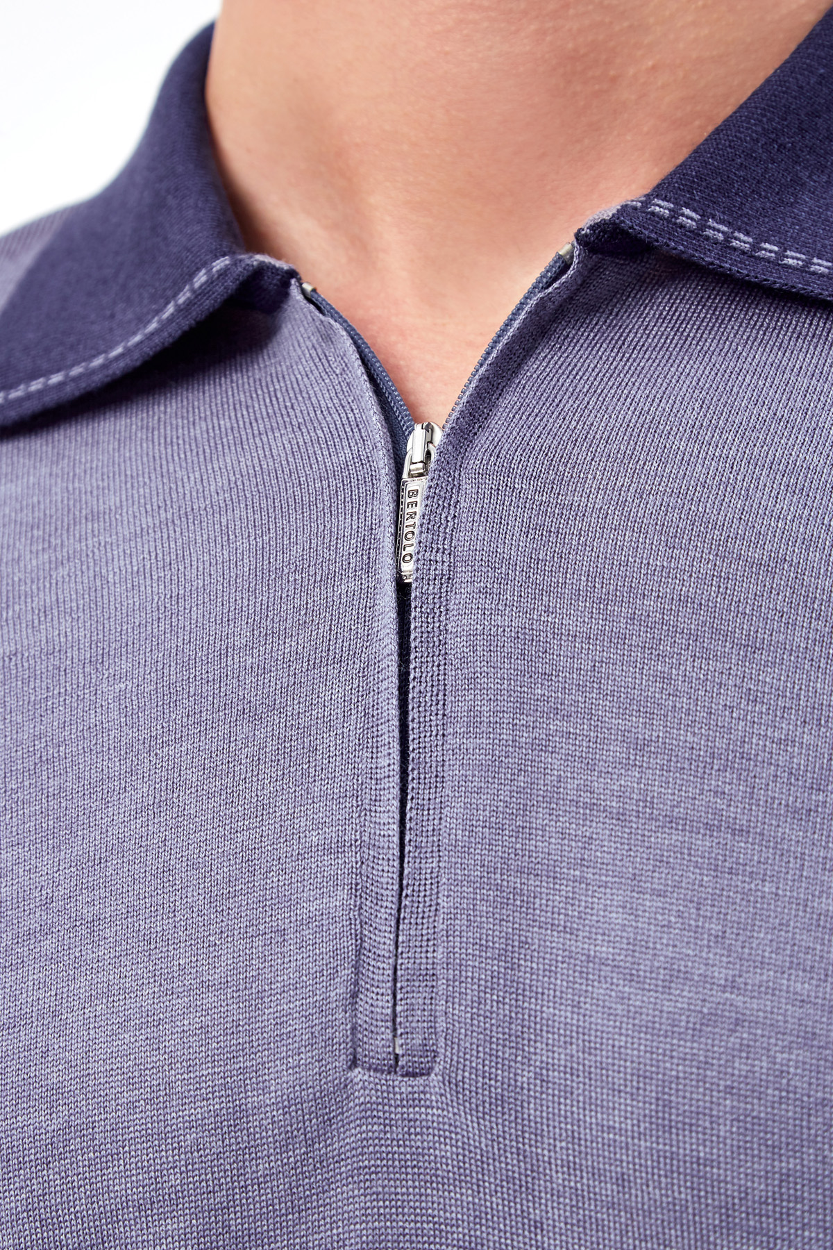 Джемпер-поло в стиле colorblock из шерсти и шелка BERTOLO CASHMERE, цвет фиолетовый, размер 54;56;58;60;62;52 - фото 5