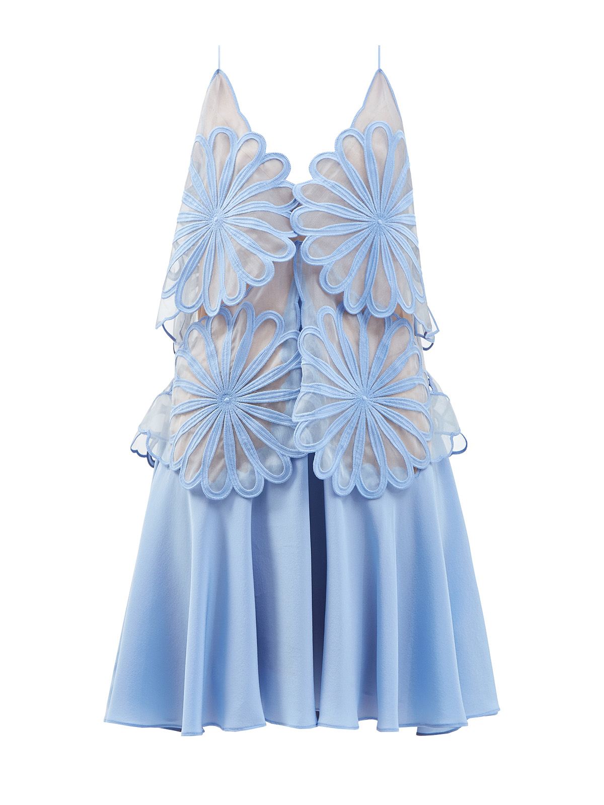 Платье из шелкового крепа с 3D-отделкой STELLA McCARTNEY голубого цвета