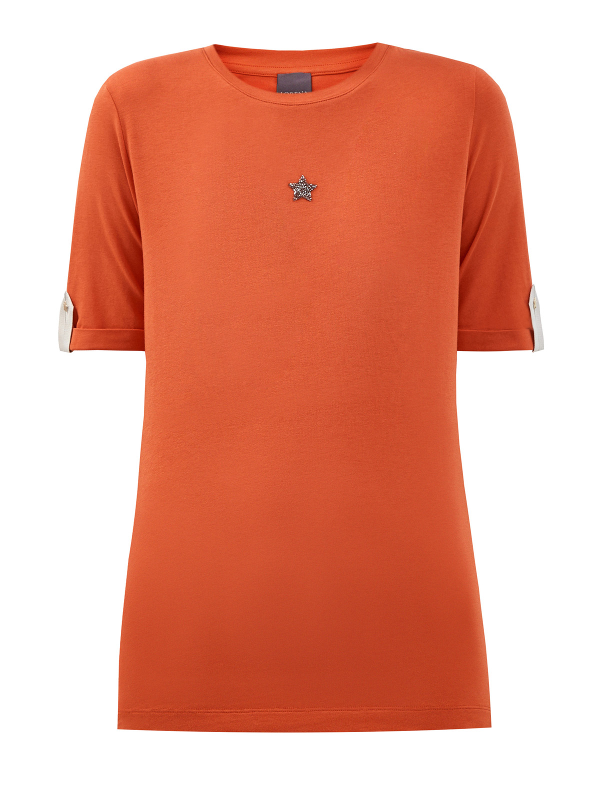 Яркая футболка из джерси с отворотами и декором Swarovski LORENA ANTONIAZZI, цвет оранжевый, размер 38;40;42;44;46 - фото 1