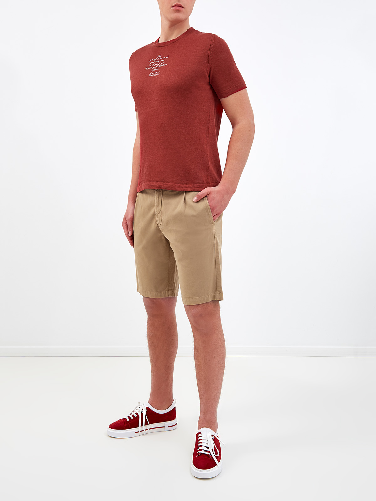Тонкая футболка из конопляной пряжи с принтом в стиле леттеринг ELEVENTY, цвет бордовый, размер 48;46 - фото 2