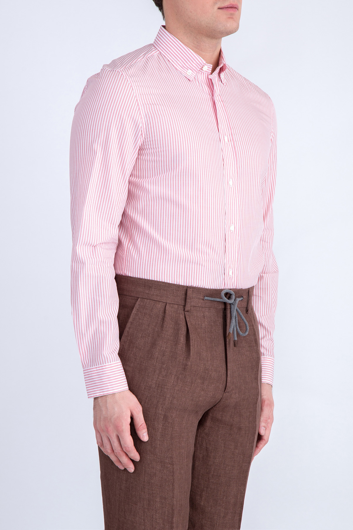 Хлопковая рубашка с узором в виде вертикальных полос розового цвета BRUNELLO CUCINELLI, размер 48 - фото 3