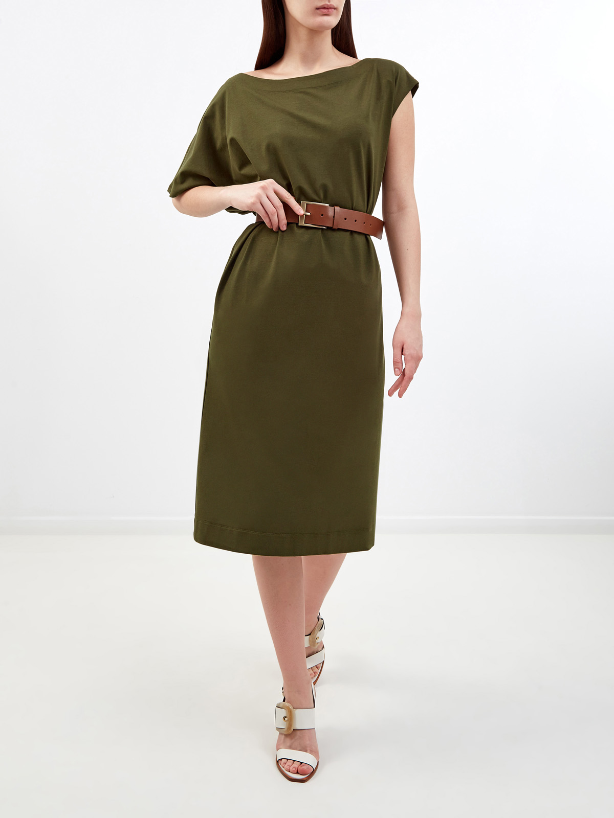 Асимметричное платье прямого кроя из хлопка и модала RE VERA, цвет коричневый, размер M;L;XL;2XL;S - фото 2