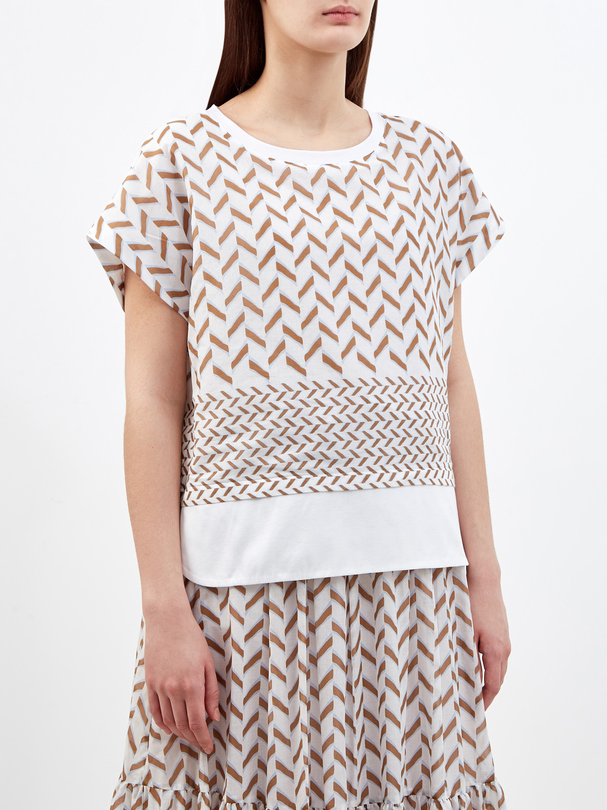 Свободная блуза из тонкого хлопка с принтом LORENA ANTONIAZZI, цвет белый, размер 44;42 - фото 3