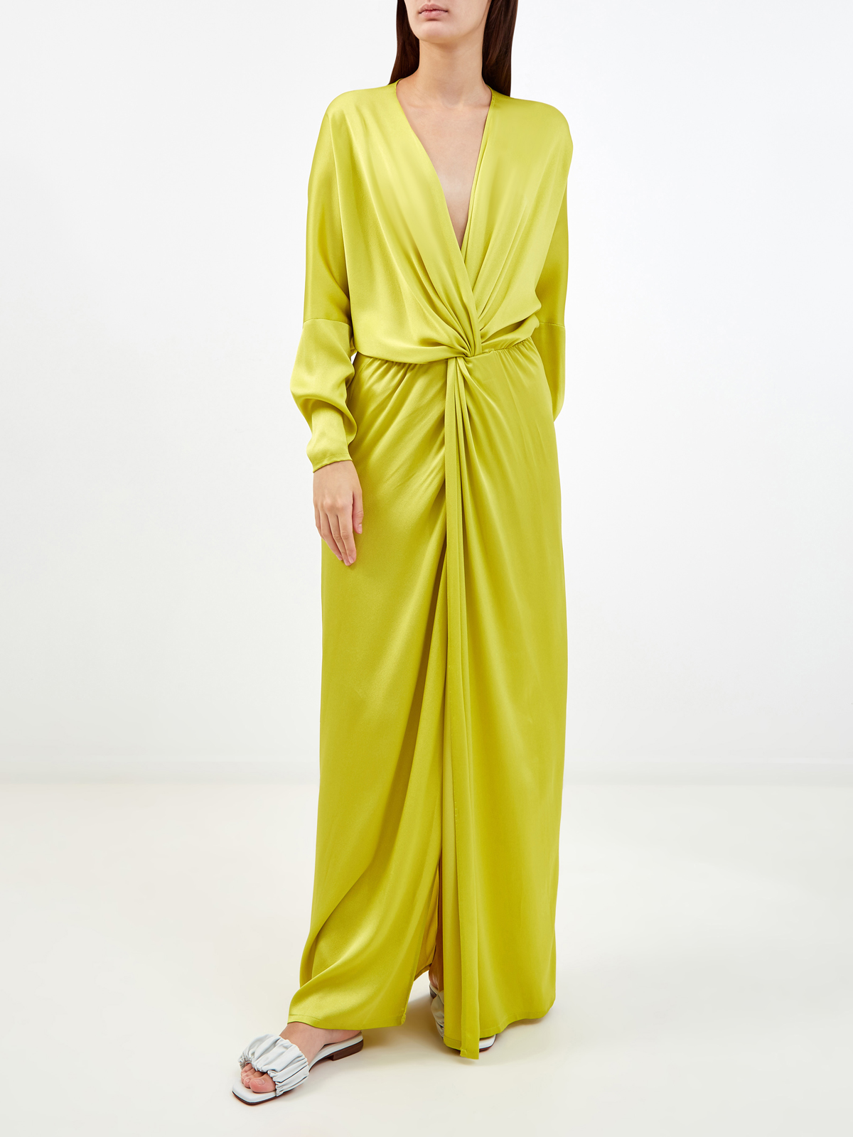 Длинное платье из струящегося шелкового атласа FISICO, цвет желтый, размер L;XL;M;S - фото 2