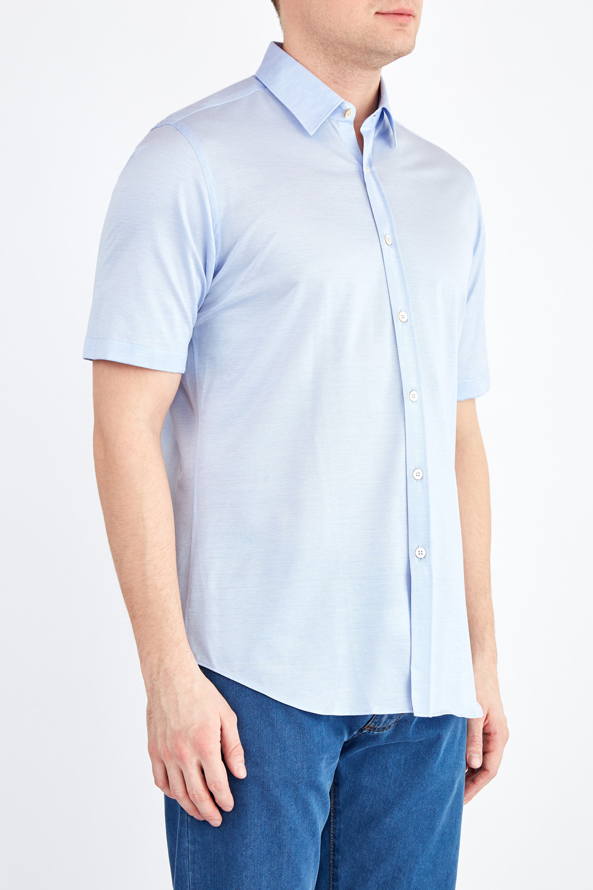 Базовая голубая рубашка с коротким рукавом из пике CANALI, цвет голубой, размер 46 - фото 3
