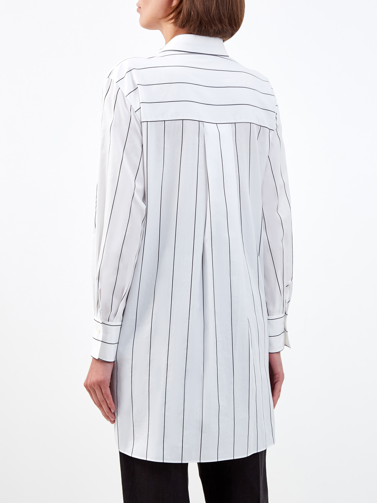Удлиненная рубашка из хлопка и шелка с принтом в полоску BRUNELLO CUCINELLI, цвет белый, размер 38;42;46;48;40 - фото 4