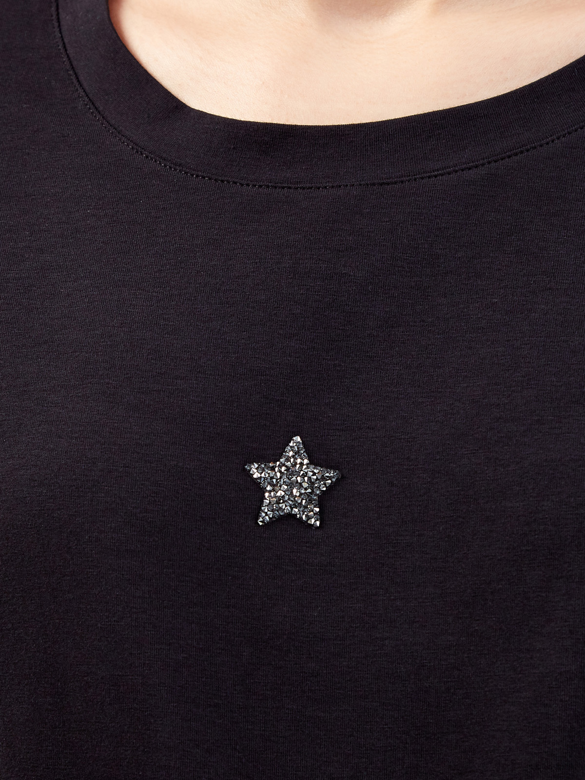 Черная футболка из хлопка джерси с символикой из кристаллов Swarovski LORENA ANTONIAZZI, цвет черный, размер 40;42;44;46 - фото 5