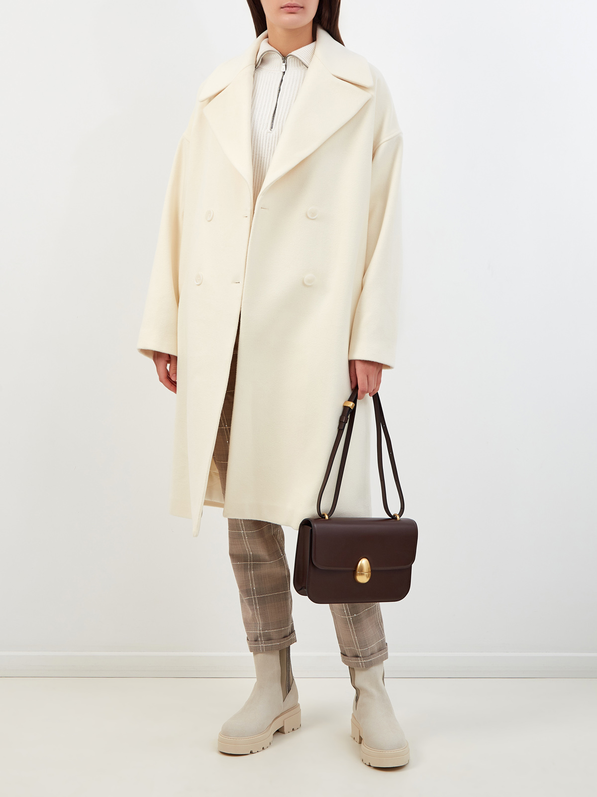 Двубортное пальто ручной работы из шерсти с рукавами-реглан ELEVENTY, цвет бежевый, размер 40;44;48 - фото 2