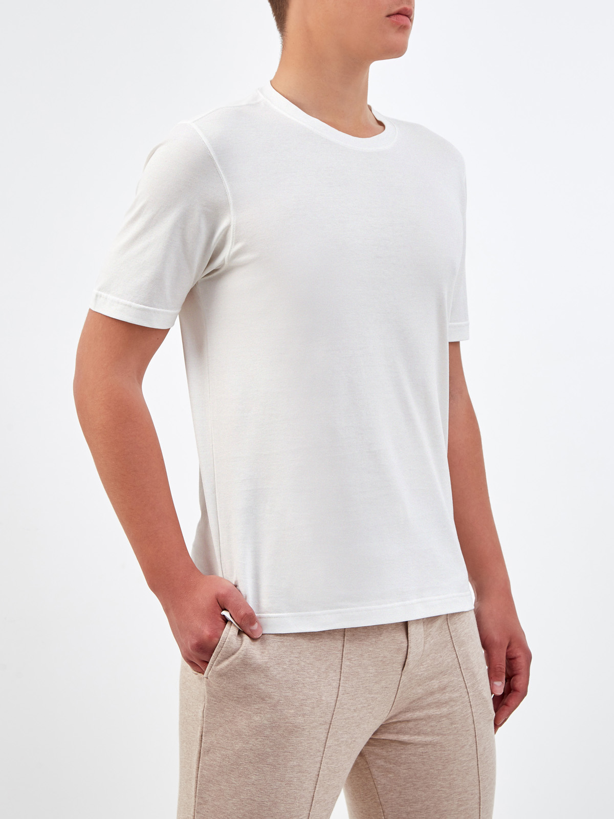 Базовая белая футболка из гладкого хлопка джерси GRAN SASSO, цвет белый, размер 54;56;58;48 - фото 3