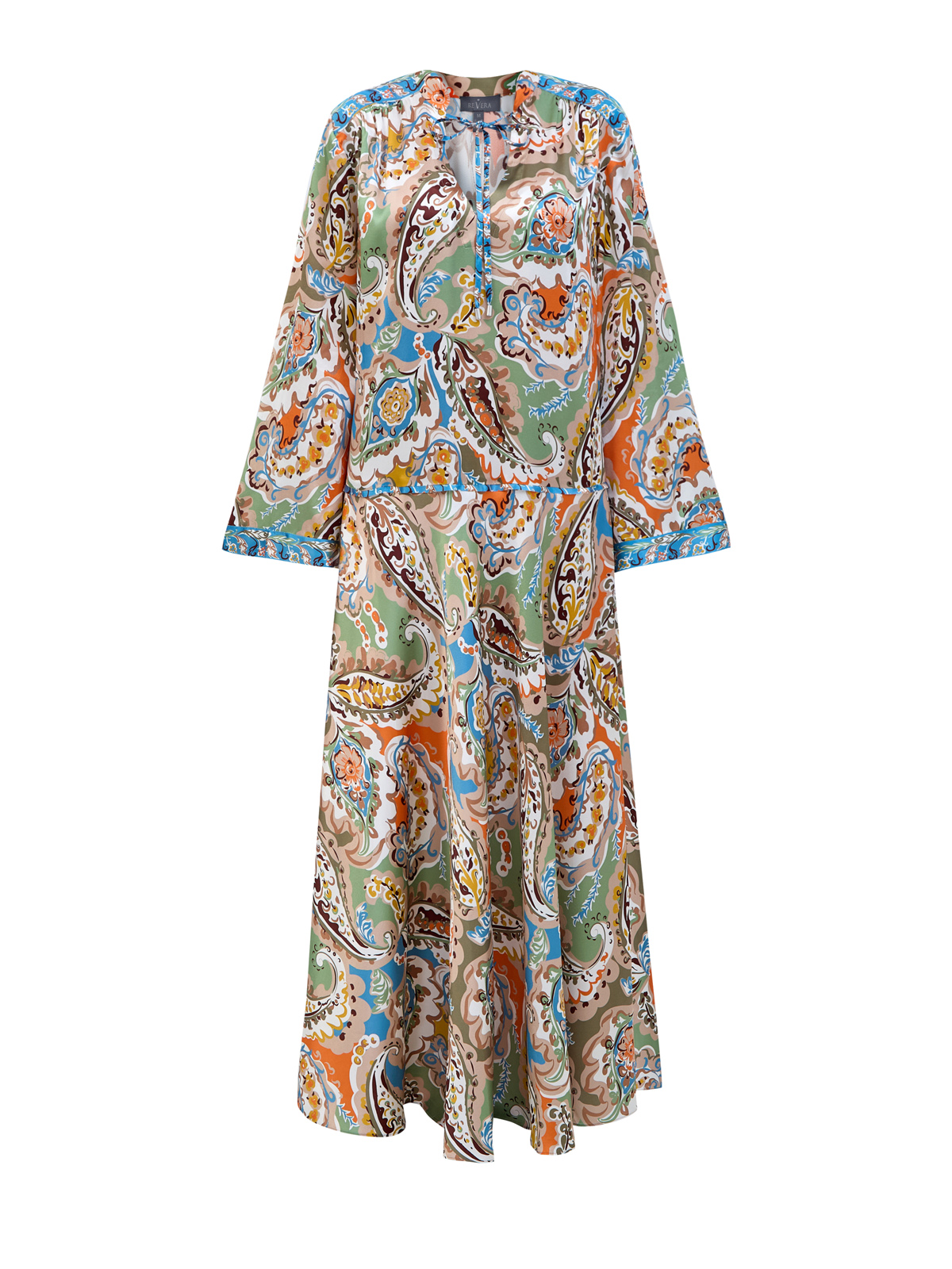 Платье-макси из струящегося шелка с завязками и принтом пейсли RE VERA, цвет мульти, размер L;XL;2XL