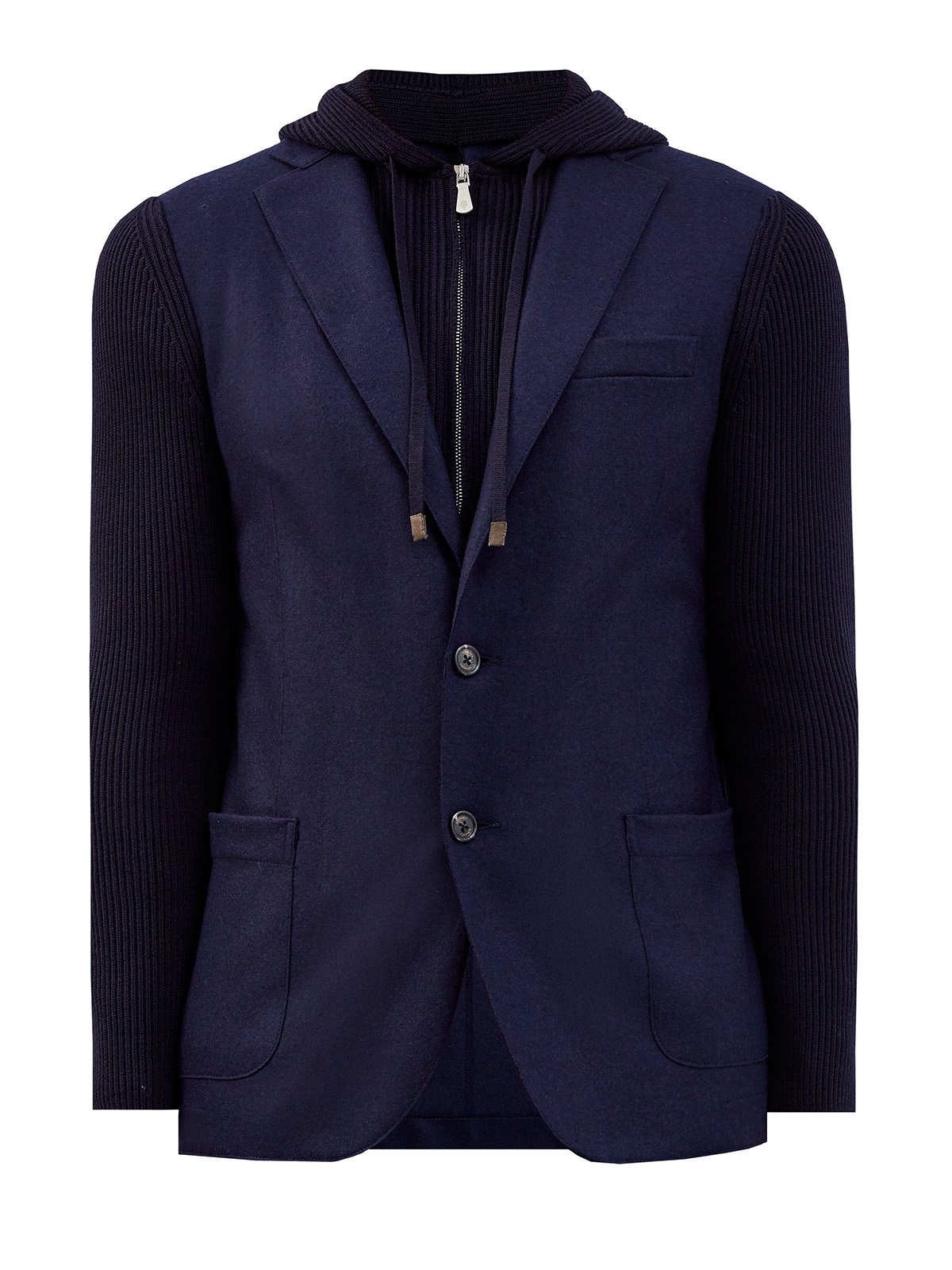 Комбинированный пиджак из плотной шерсти и трикотажа в рубчик ELEVENTY, цвет синий, размер 46;48;52;54