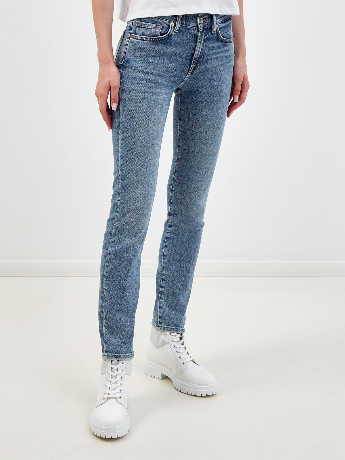 Облегающие джинсы Roxanne с контрастной прострочкой 7 FOR ALL MANKIND, цвет голубой, размер S;S;M;M;L;L - фото 3