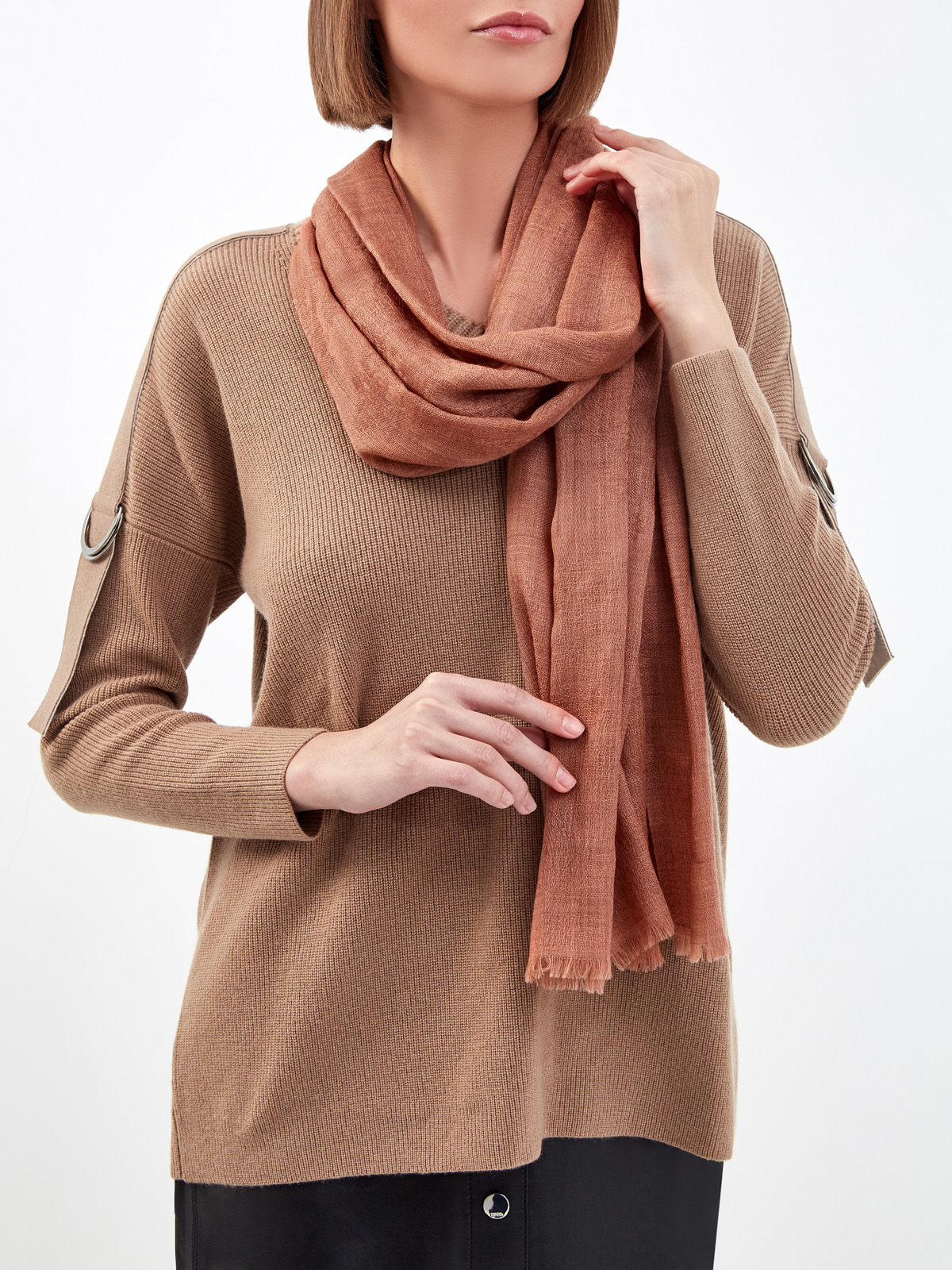Однотонный шарф из кашемировой пряжи с бахромой ETRO, цвет оранжевый, размер 48;50;52;54;56 - фото 2