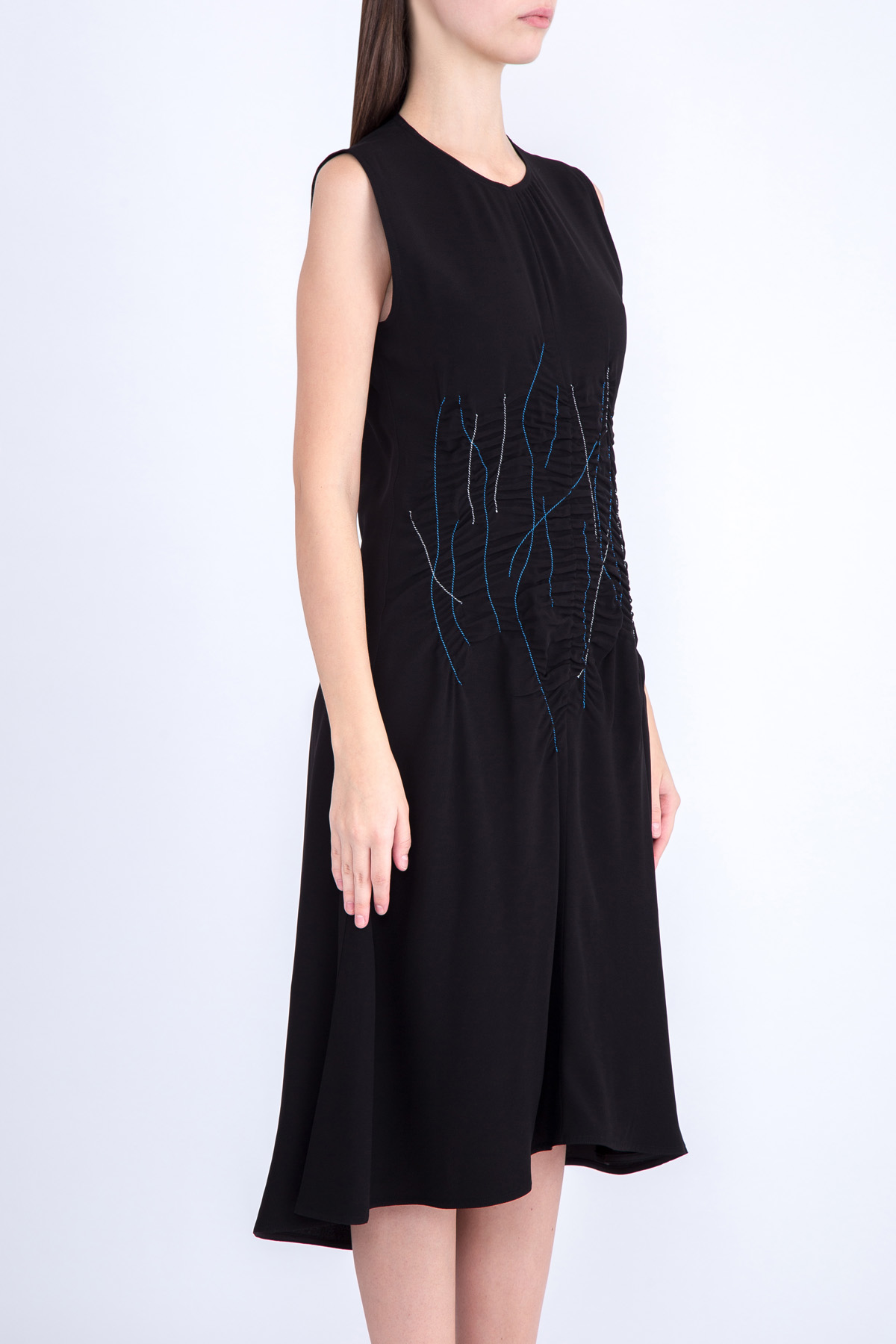 Платье из креп-сатина с асимметричным подолом и декоративной строчкой MARNI, цвет черный, размер 40;42;44 - фото 3
