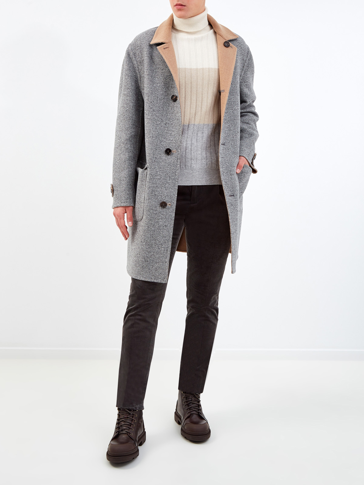 Двустороннее пальто-редингот из шерсти и кашемира BRUNELLO CUCINELLI, цвет мульти, размер 50;54 - фото 2