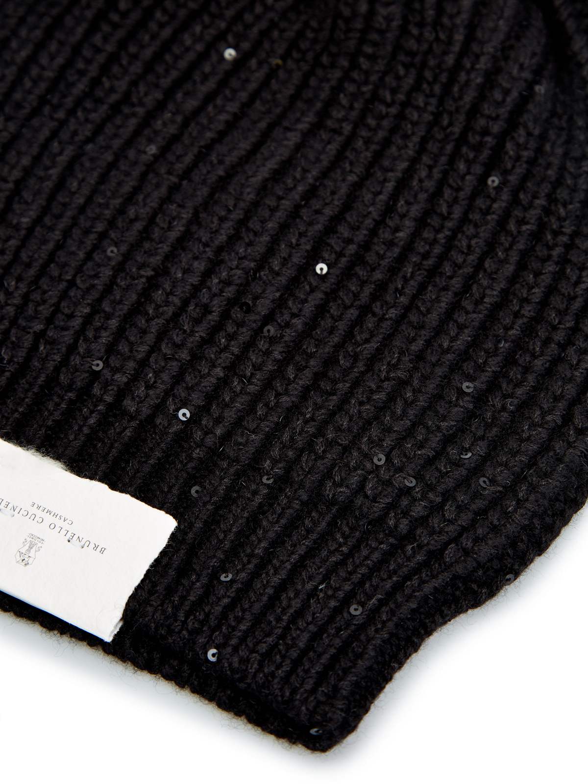 Кашемировая шапка с шелковой нитью и миниатюрными пайетками BRUNELLO CUCINELLI, цвет черный, размер S;M - фото 3