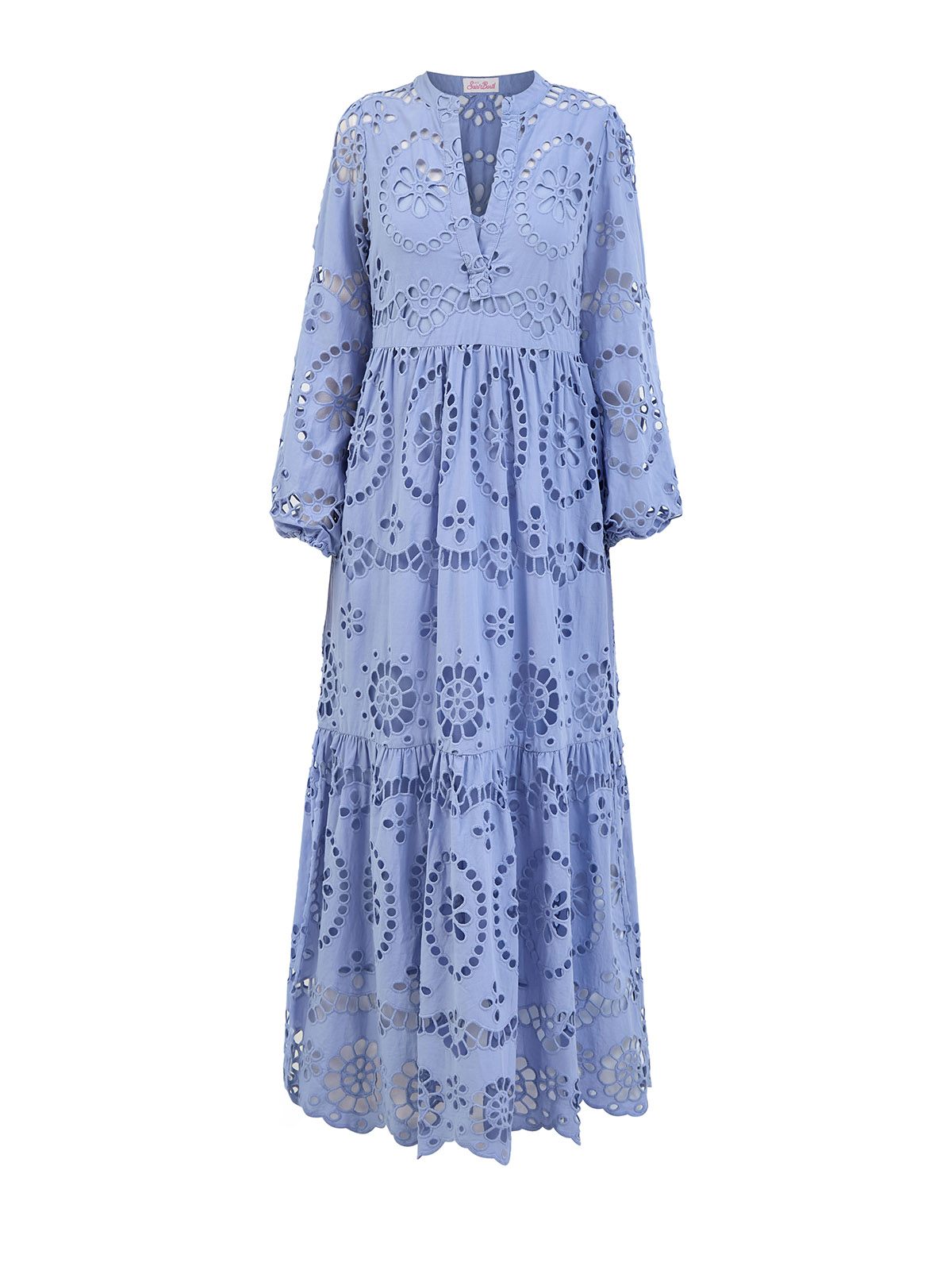 

Платье из кружевного хлопка Sangallo с V-образным вырезом, Голубой, Платье из кружевного хлопка Sangallo с V-образным вырезом