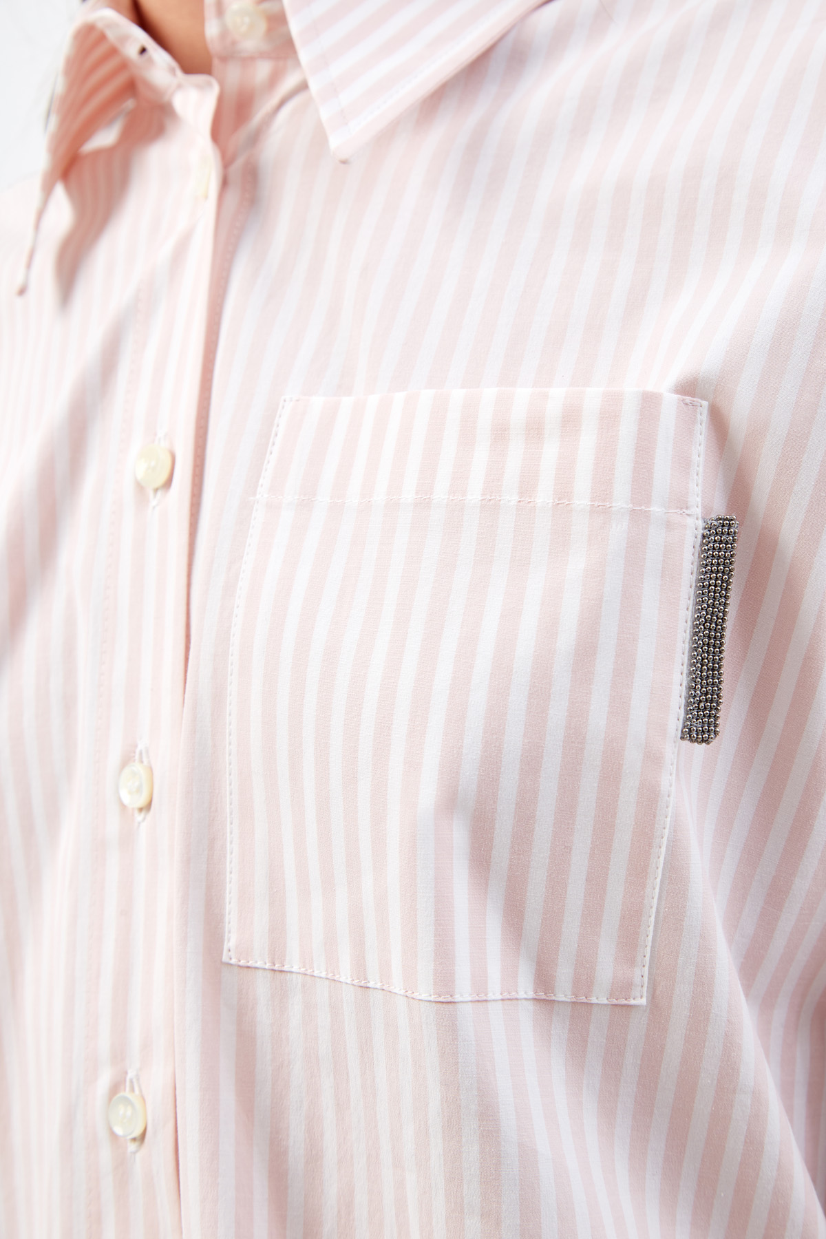 Рубашка-oversize из хлопка с вышивкой Мониль BRUNELLO CUCINELLI, цвет бежевый, размер 38;44;40 - фото 5