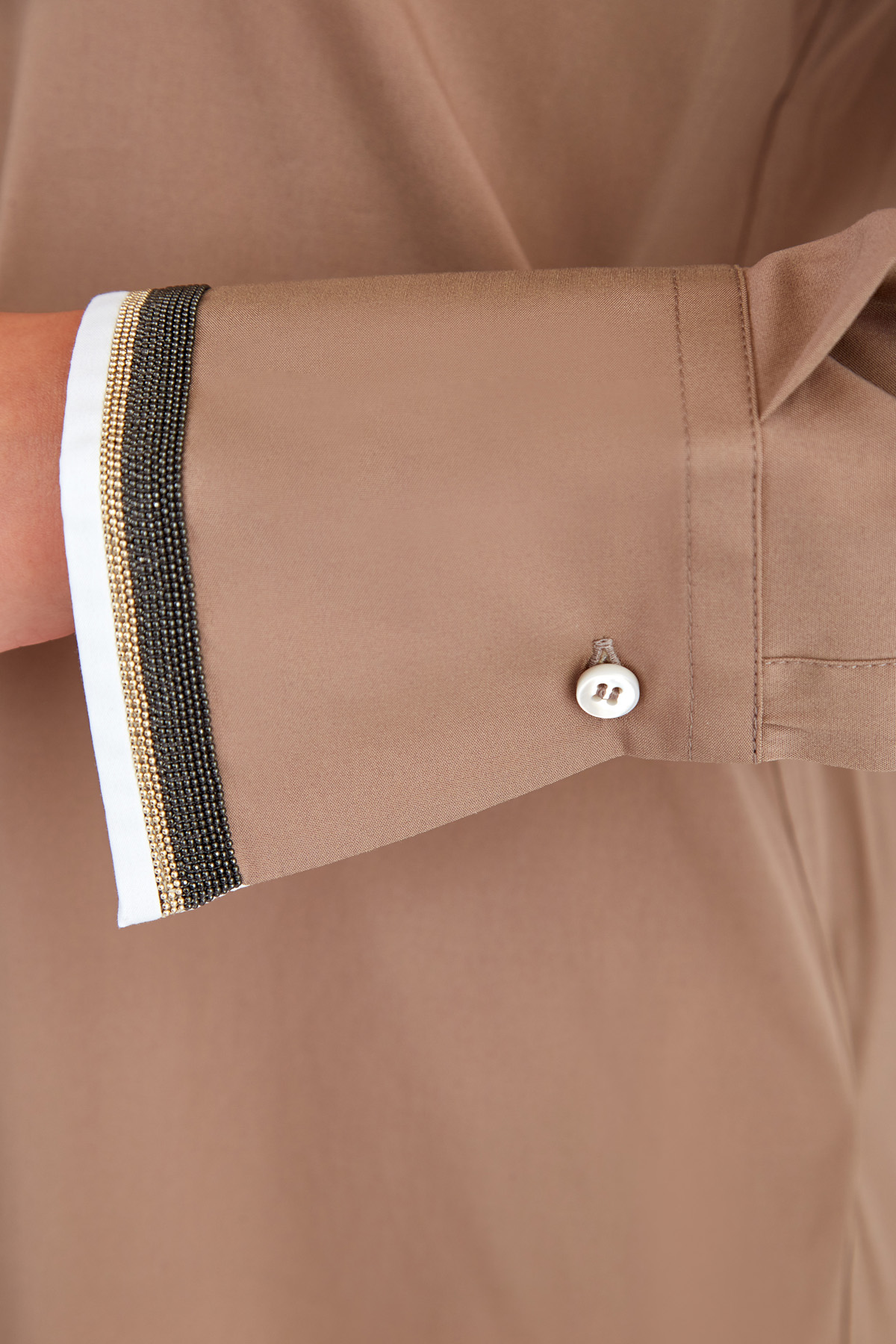 Хлопковая рубашка с вышивкой на манжетах BRUNELLO CUCINELLI, цвет коричневый, размер 40;44 - фото 5