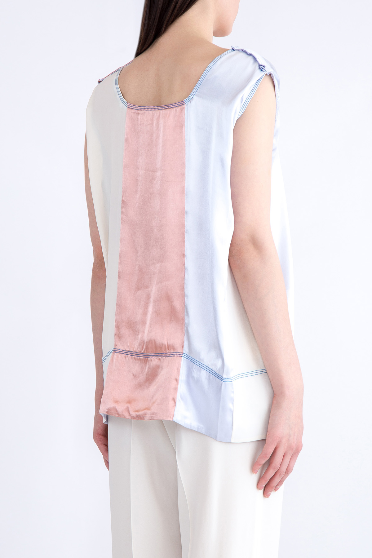 Блузка без рукавов из струящейся атласной ткани с контрастной строчкой MARNI, цвет мульти, размер 40;42;44 - фото 4