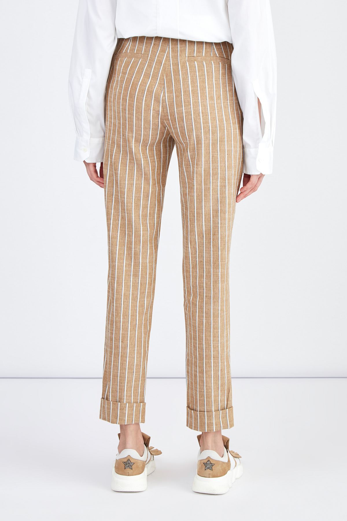 Льняные брюки прямого кроя с принтом в двухцветную полоску LORENA ANTONIAZZI, размер 38 - фото 4