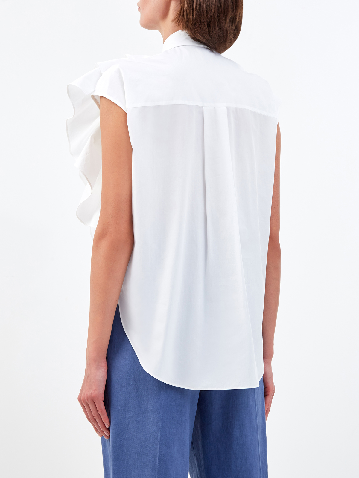 Хлопковая рубашка с вышивкой ручной работы и оборками BRUNELLO CUCINELLI, цвет белый, размер 40 - фото 4