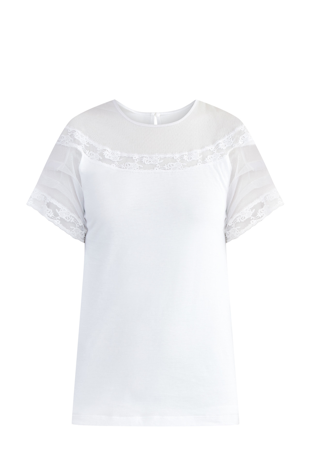 Блуза из джерси с вуалевой вставкой и кружевной вышивкой ERMANNO SCERVINO, цвет белый, размер 40 - фото 1