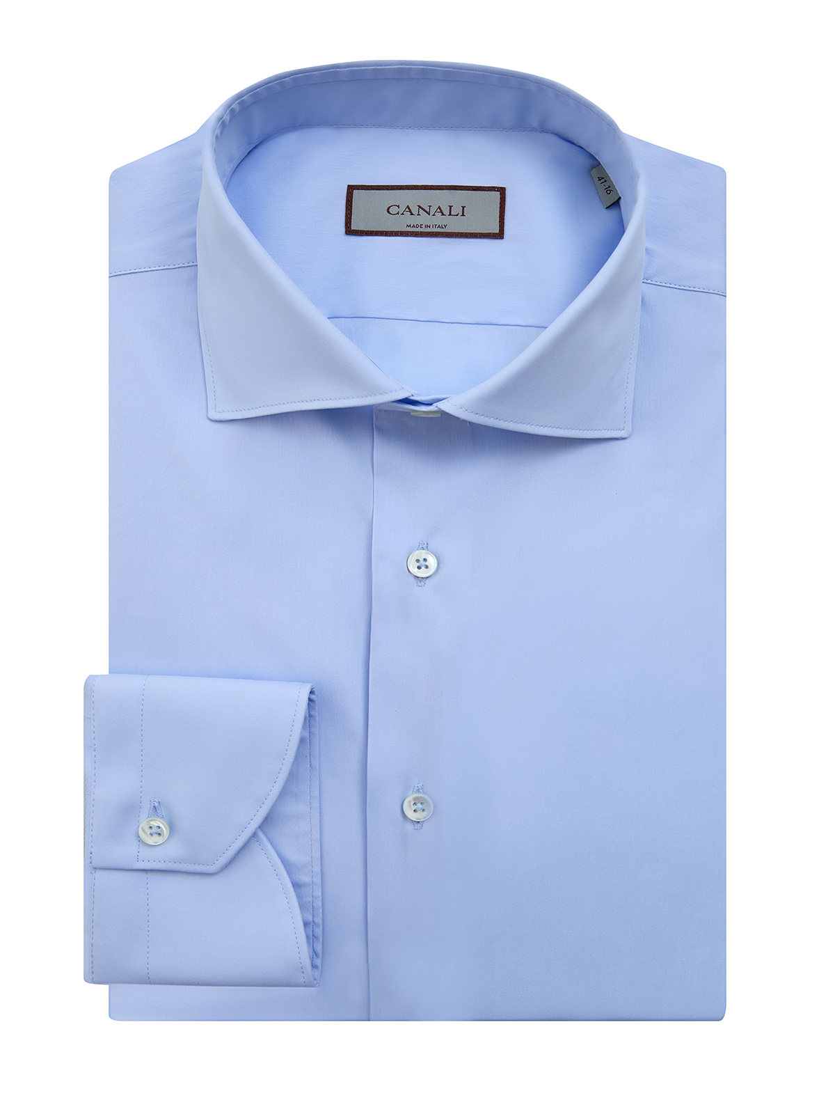 Рубашка в классическом стиле из эластичного хлопкового поплина CANALI голубого цвета
