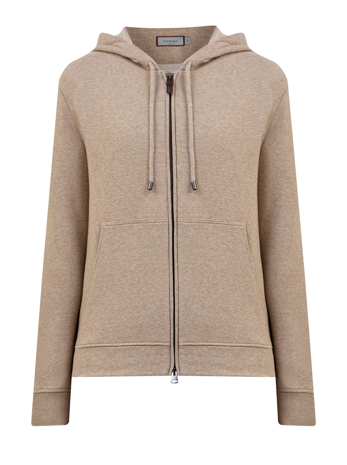 

Толстовка из меланжевого хлопкового футера с кожаным пуллером, Бежевый, Толстовка из меланжевого хлопкового футера с кожаным пуллером