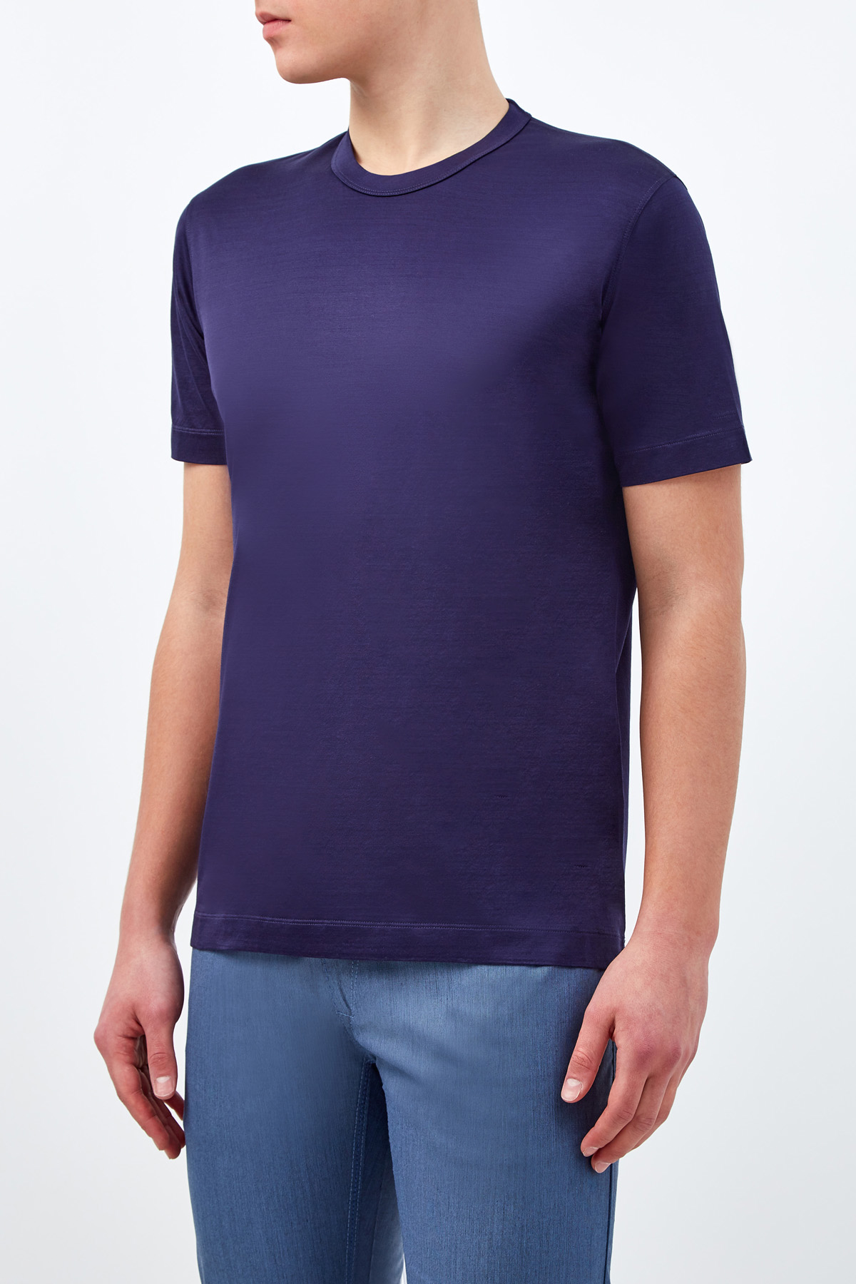 Хлопковая футболка с круглым вырезом CORTIGIANI, цвет синий, размер 52;54;56;58;64;50;60 - фото 3