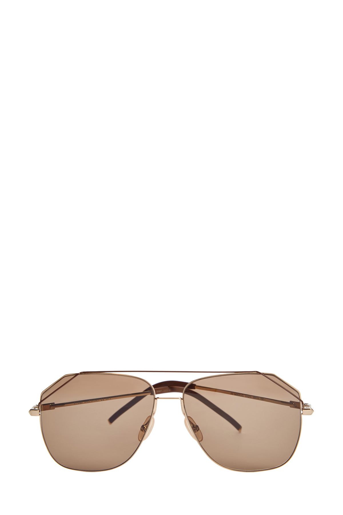 Очки-авиаторы в тонкой металлической оправе с комбинированными дужками FENDI (sunglasses), цвет коричневый, размер 44