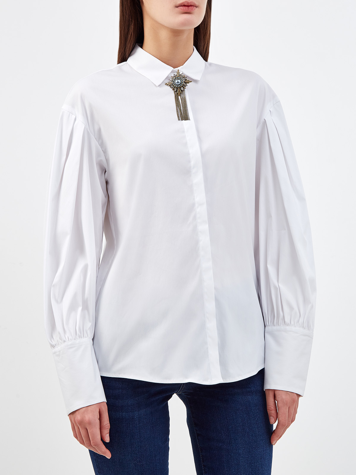 Рубашка с объемными рукавами и ювелирной брошью FABIANA FILIPPI, цвет белый, размер 42;44 - фото 3