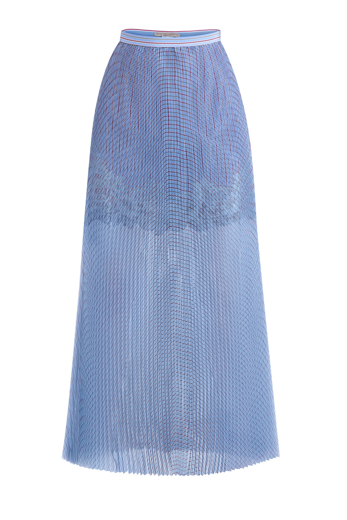 Плиссированная юбка-миди из органзы в полоску ERMANNO SCERVINO, цвет голубой, размер 40 - фото 1