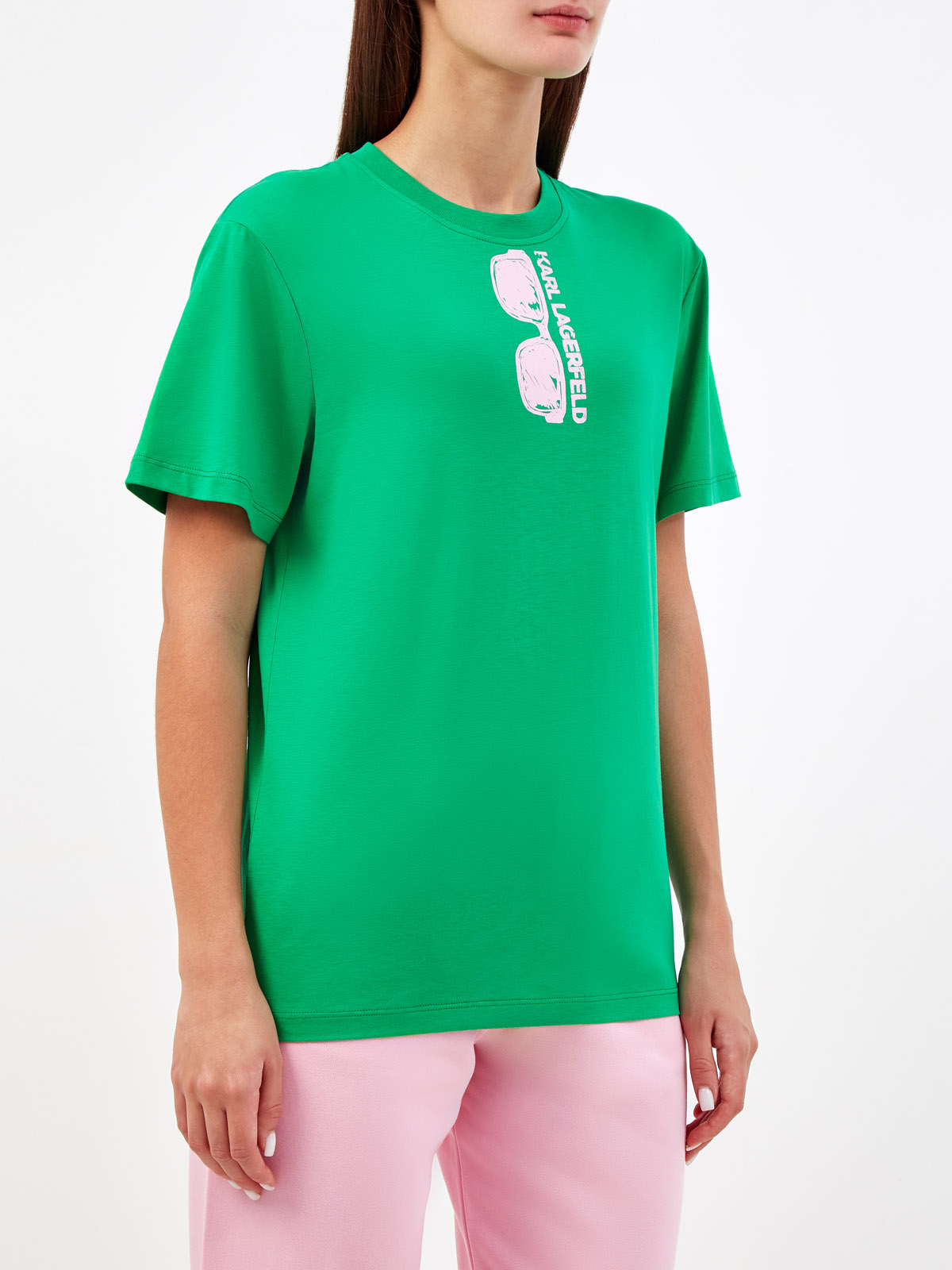 Хлопковая футболка-oversize с контрастным принтом KARL LAGERFELD, цвет зеленый, размер XS;S;M;L;XL - фото 3