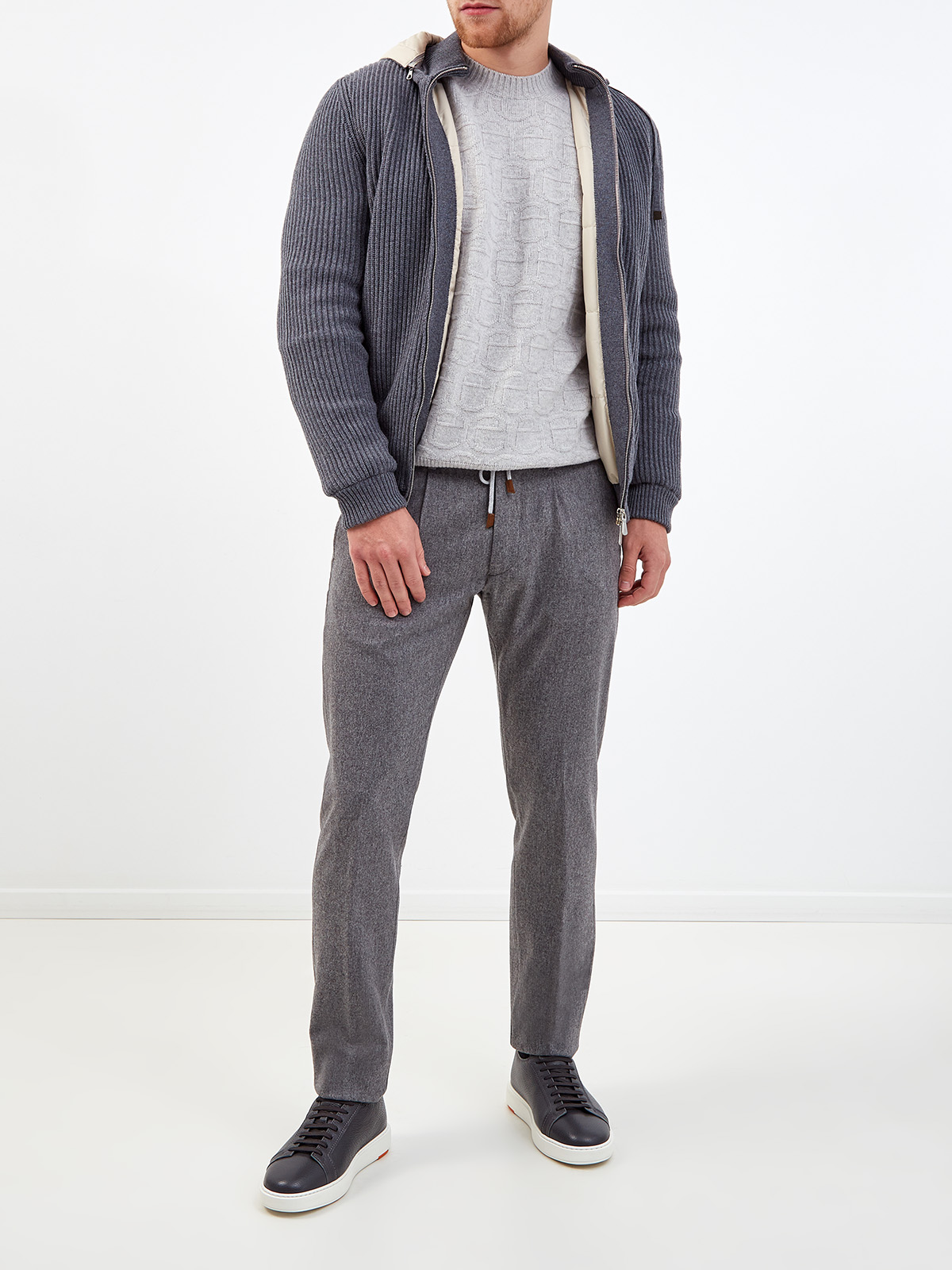 Базовые брюки из меланжевой шерсти и кашемира ELEVENTY, цвет серый, размер 46;50;58 - фото 2