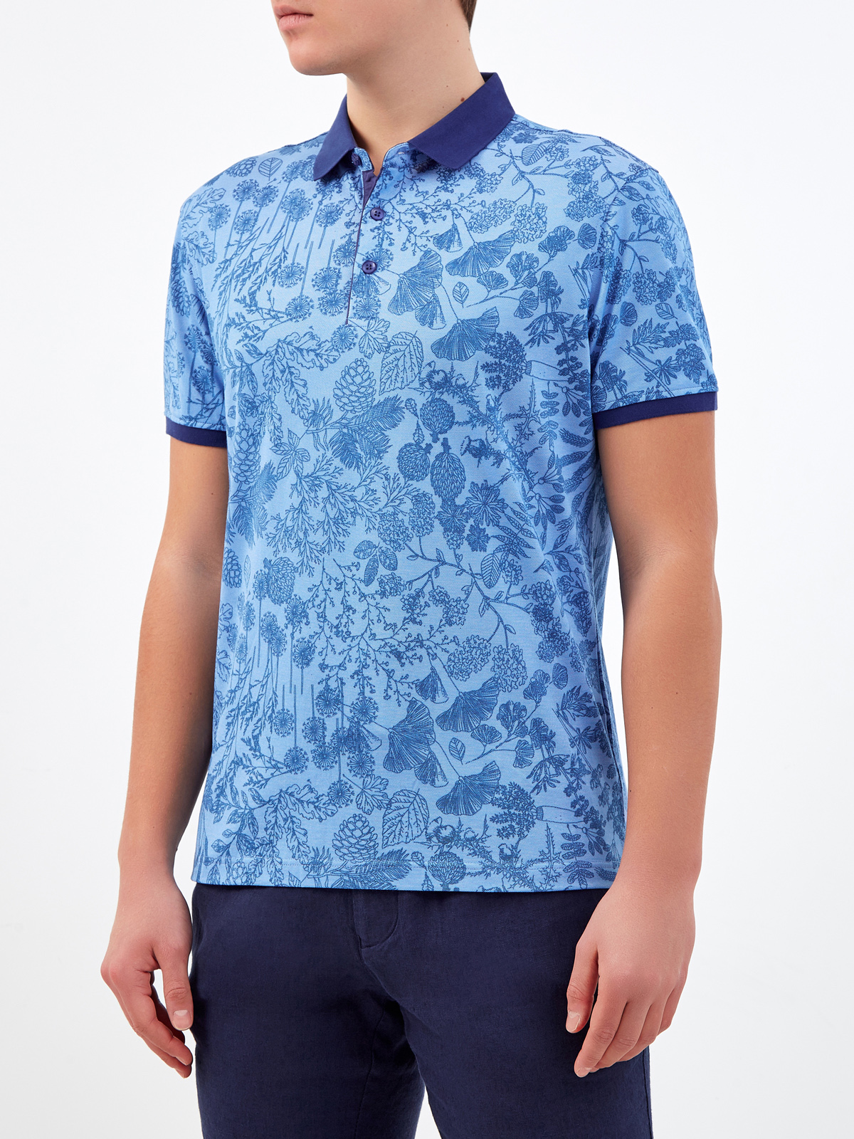 Хлопковая футболка-поло с набивным принтом CUDGI, цвет синий, размер 50;52;54;56;48 - фото 3
