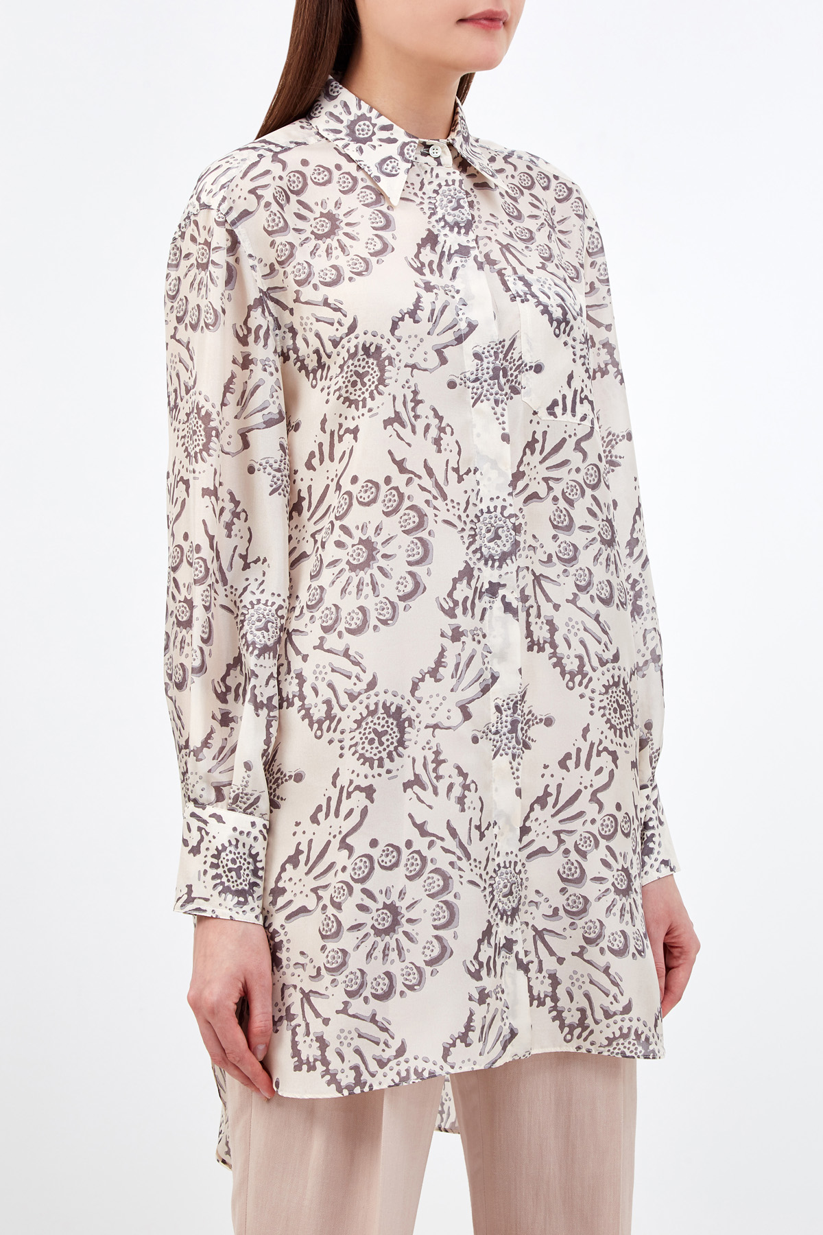Блуза-oversize из шелка с цветочным принтом BRUNELLO CUCINELLI, размер 46;48 - фото 3