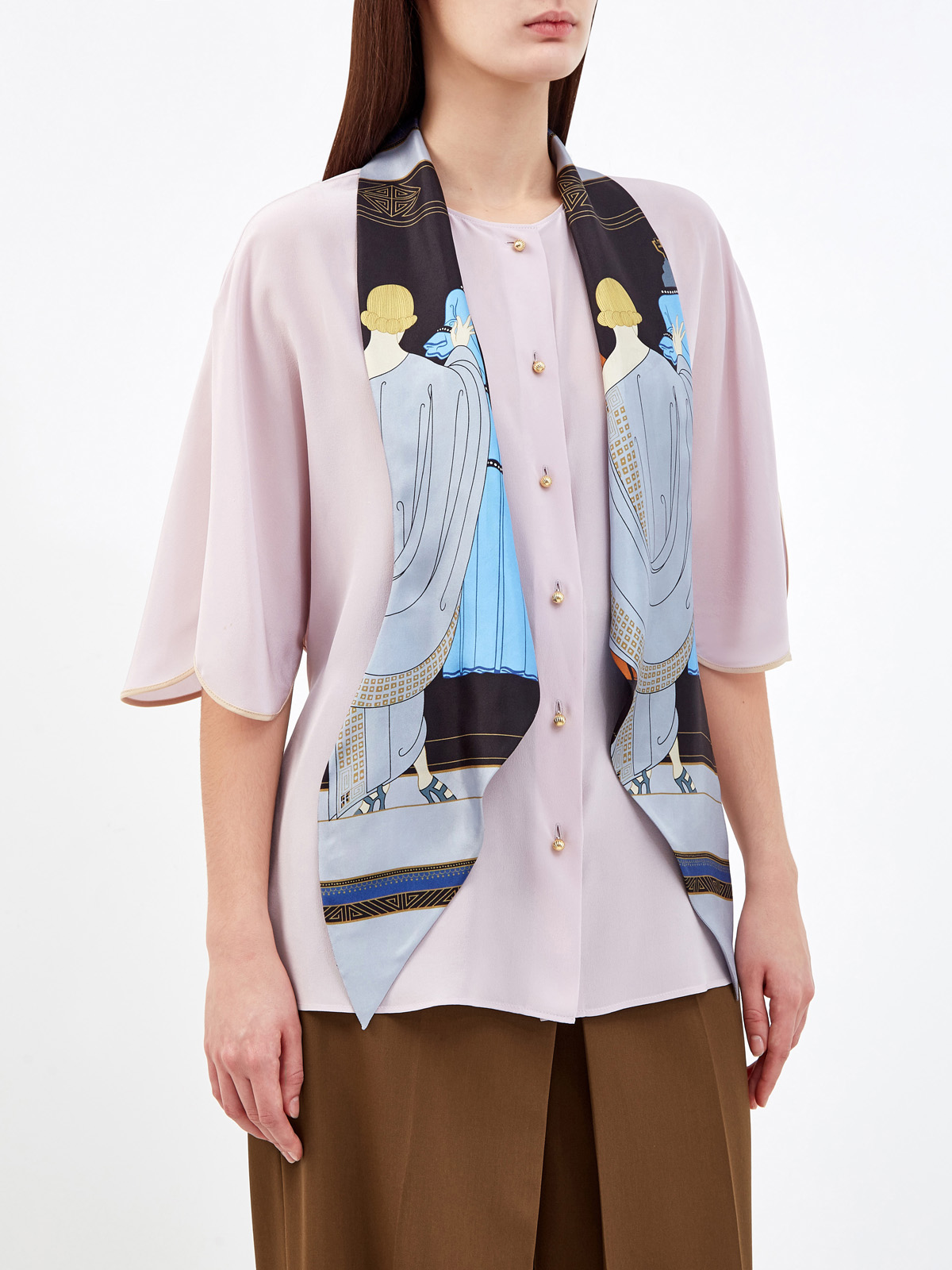 Блуза из струящегося шелка с воротом-платком LANVIN, цвет розовый, размер XS;S;M;L - фото 3