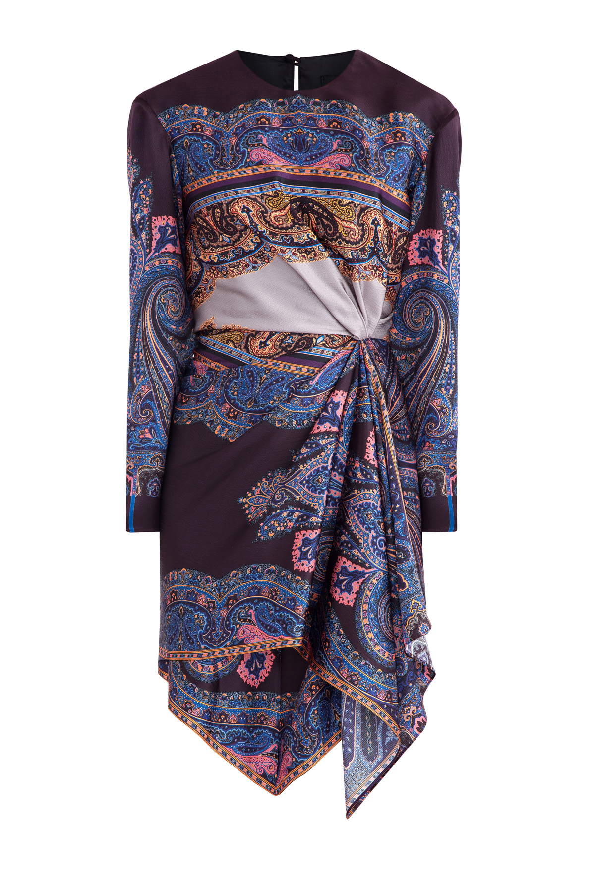 Платье из шелка с фирменным узором и с асимметричным подолом ETRO цвет мульти