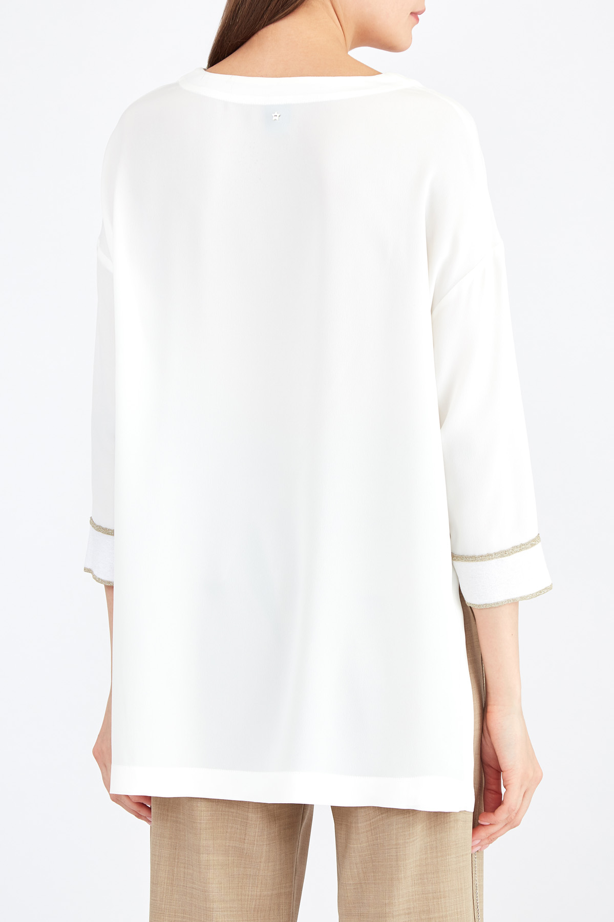 Блуза из шелковой ткани с манжетами из хлопка и люрекса LORENA ANTONIAZZI, цвет белый, размер 38;42;44;46 - фото 4