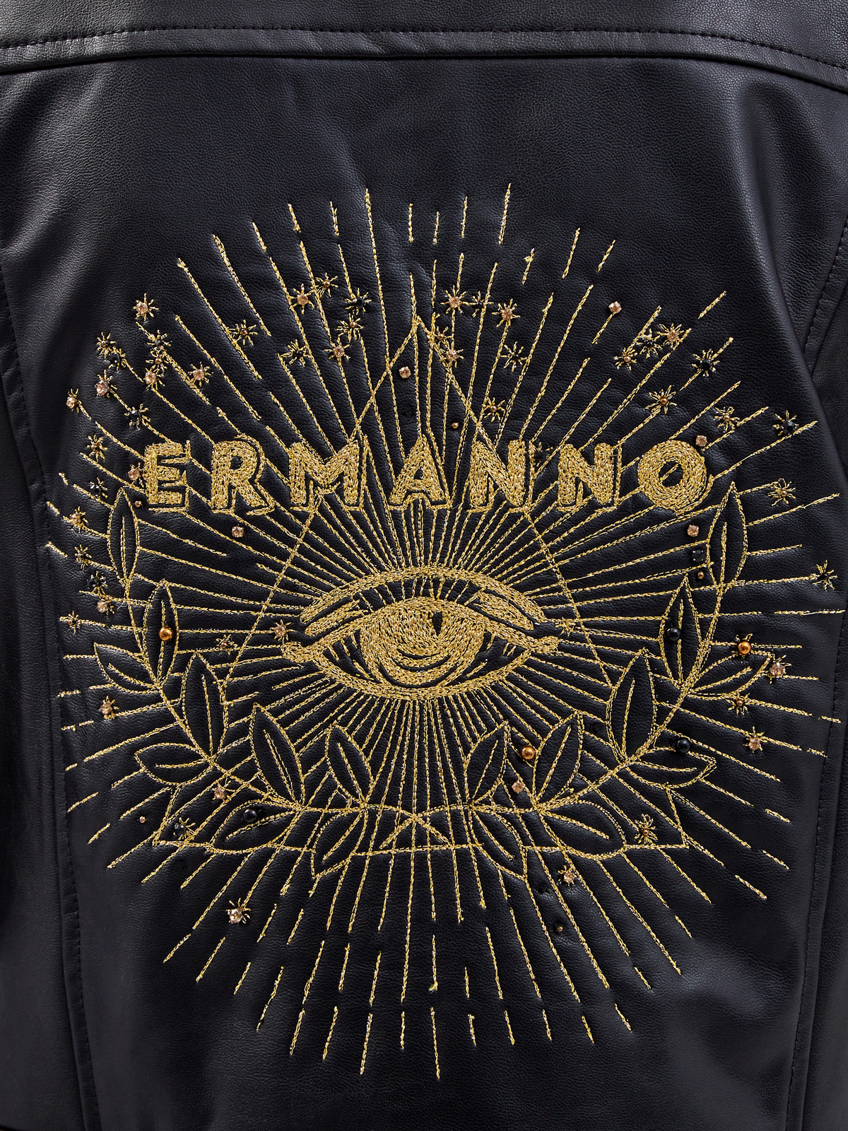 Куртка из эко-кожи с мерцающей вышивкой ERMANNO FIRENZE, цвет черный, размер 42;44;38 - фото 5
