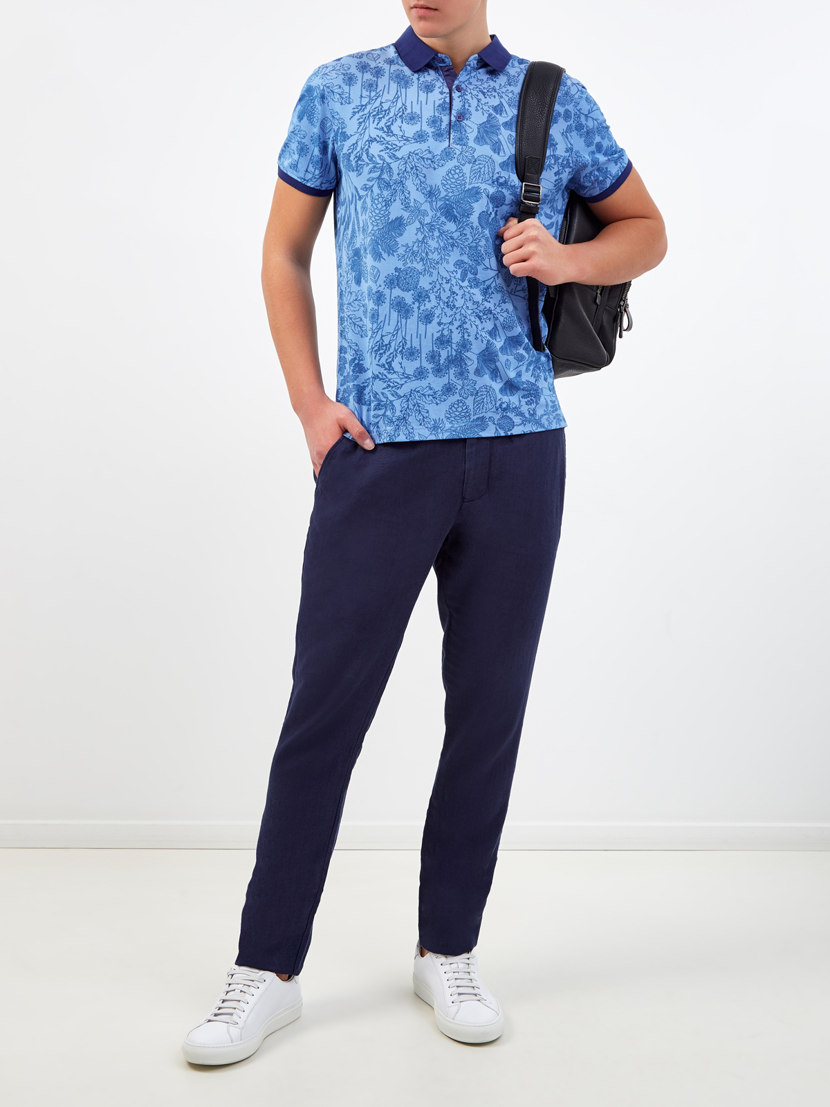 Хлопковая футболка-поло с набивным принтом CUDGI, цвет синий, размер 50;52;54;56;48 - фото 2