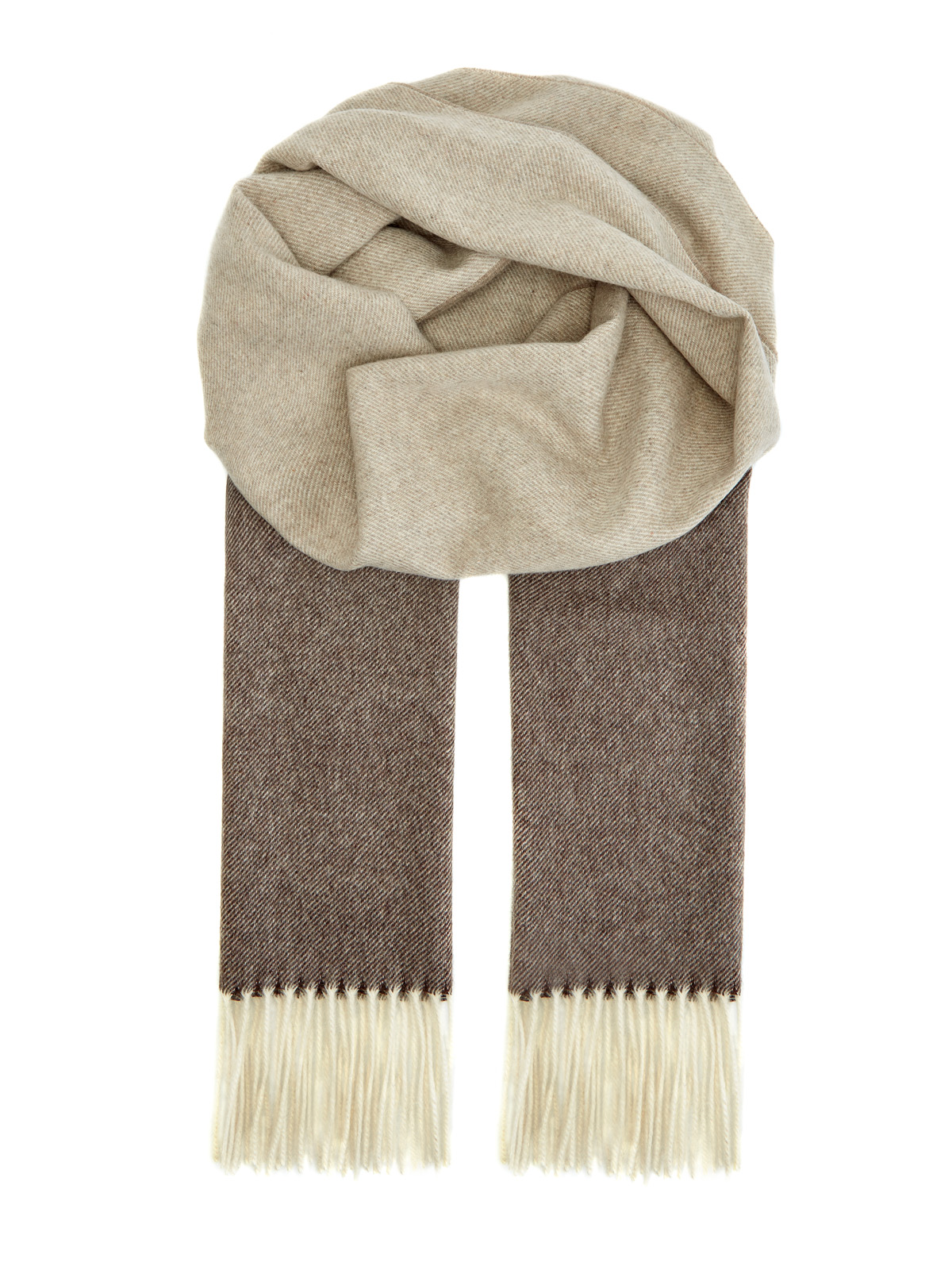 Кашемировый шарф ручной работы в бежево-коричневой гамме BERTOLO CASHMERE, цвет коричневый, размер 58