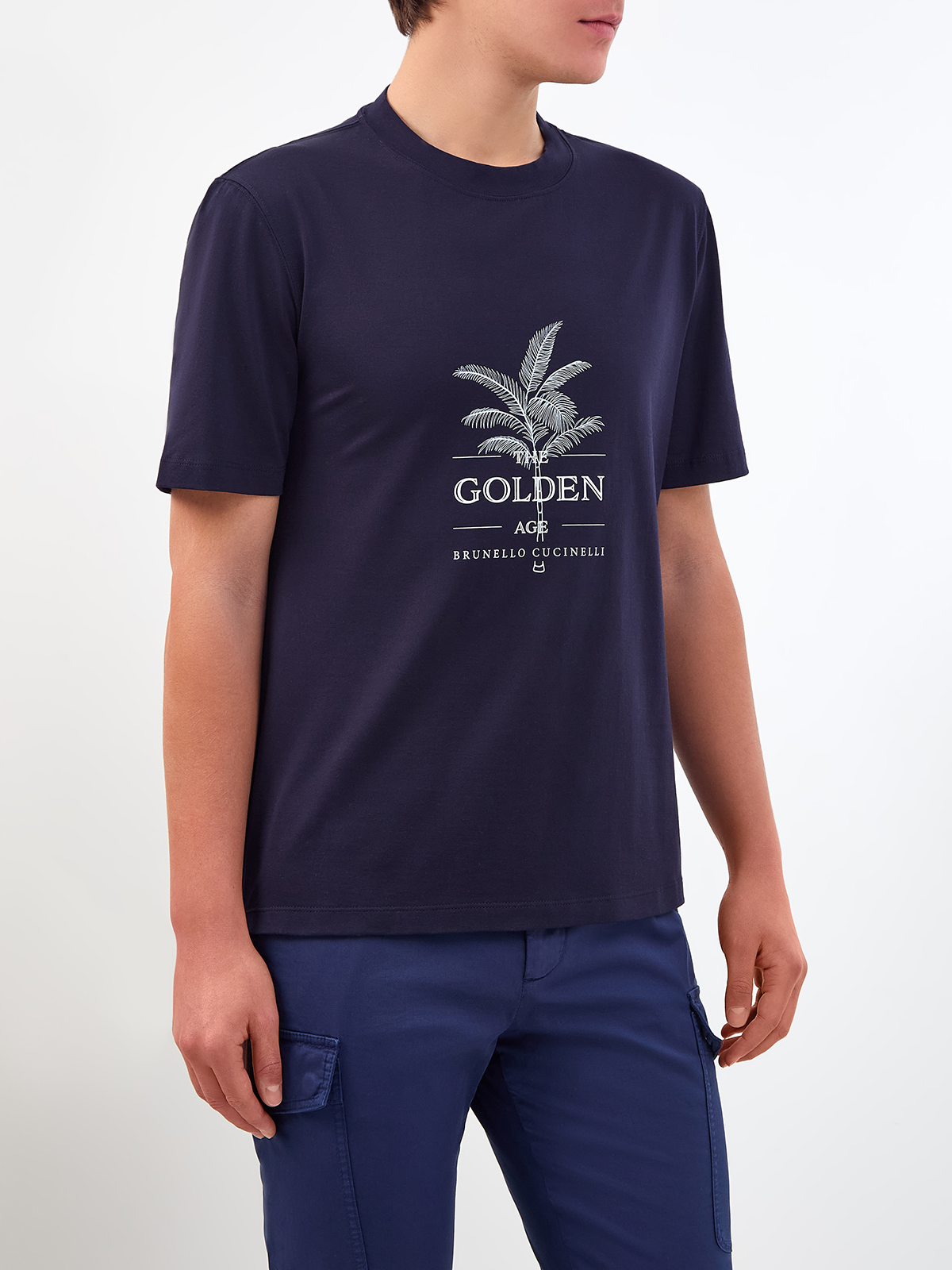 Хлопковая футболка из гладкого джерси с принтом The Golden Age BRUNELLO CUCINELLI, цвет синий, размер 52;54;56;48 - фото 3